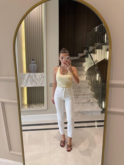 Açık Sarı Fitilli Halter Yaka Top -21052