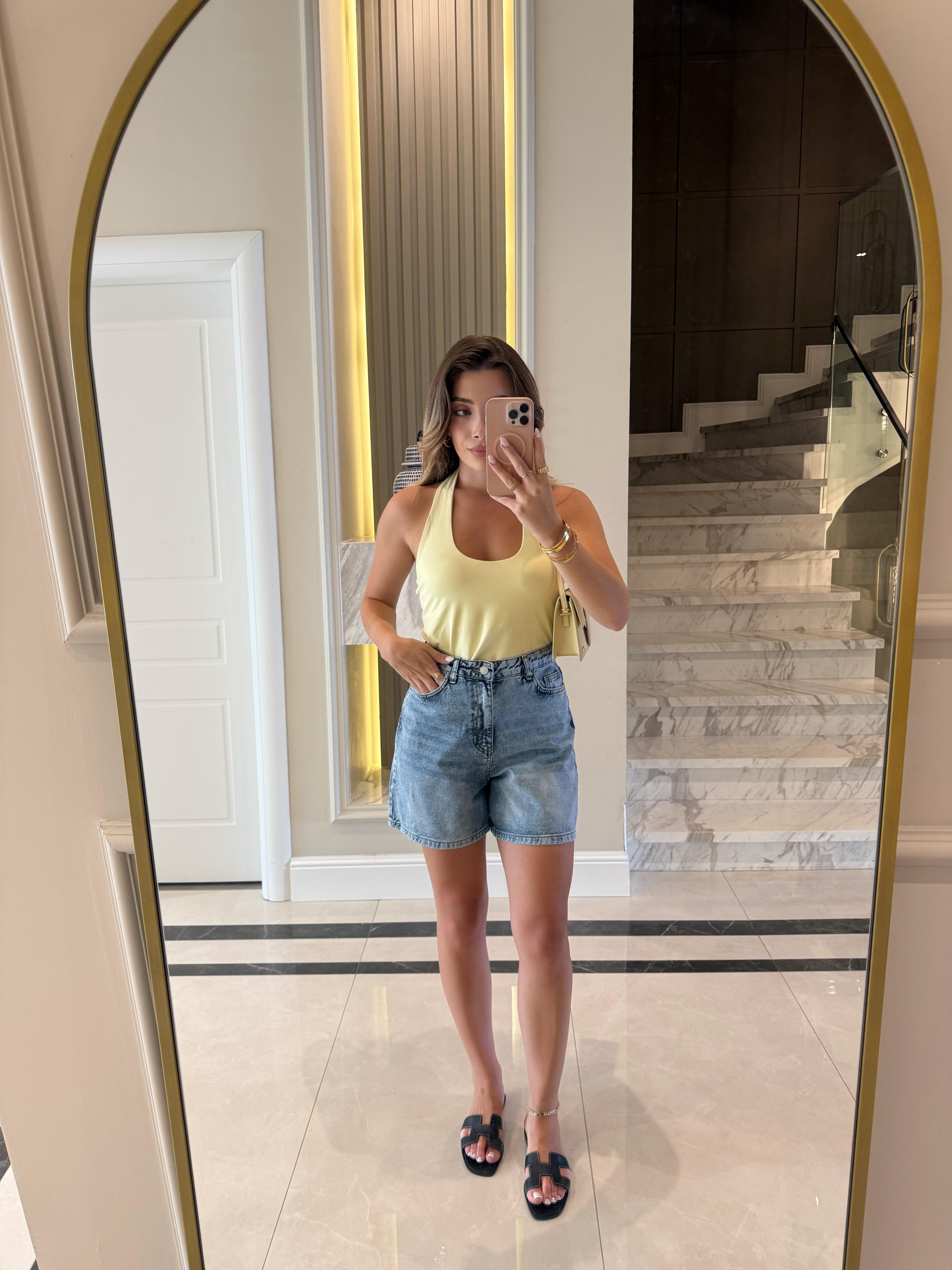 Açık Sarı Halter Yaka Top -31753