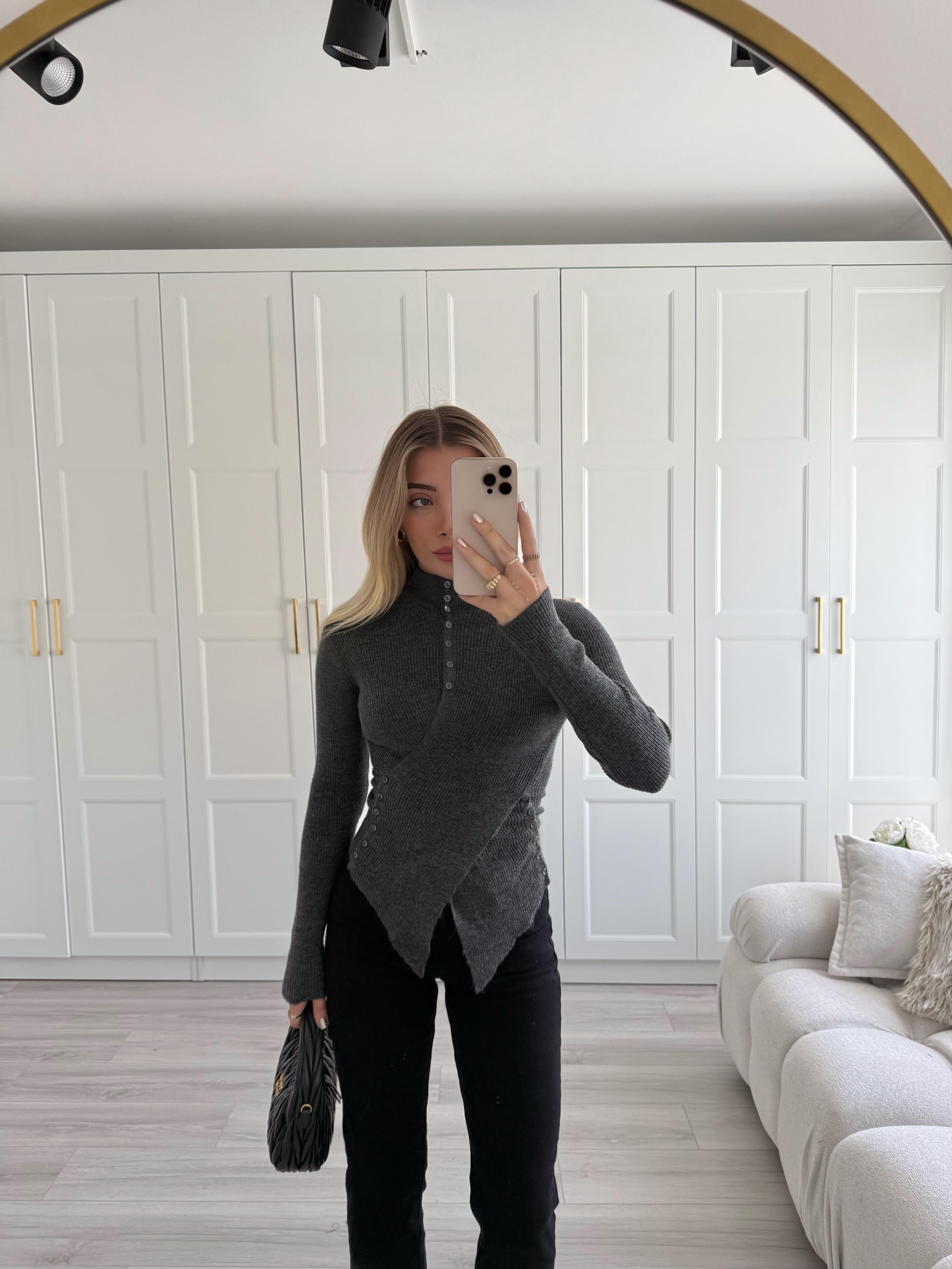 Antrasit Düğmeli Anvelop Triko-1027