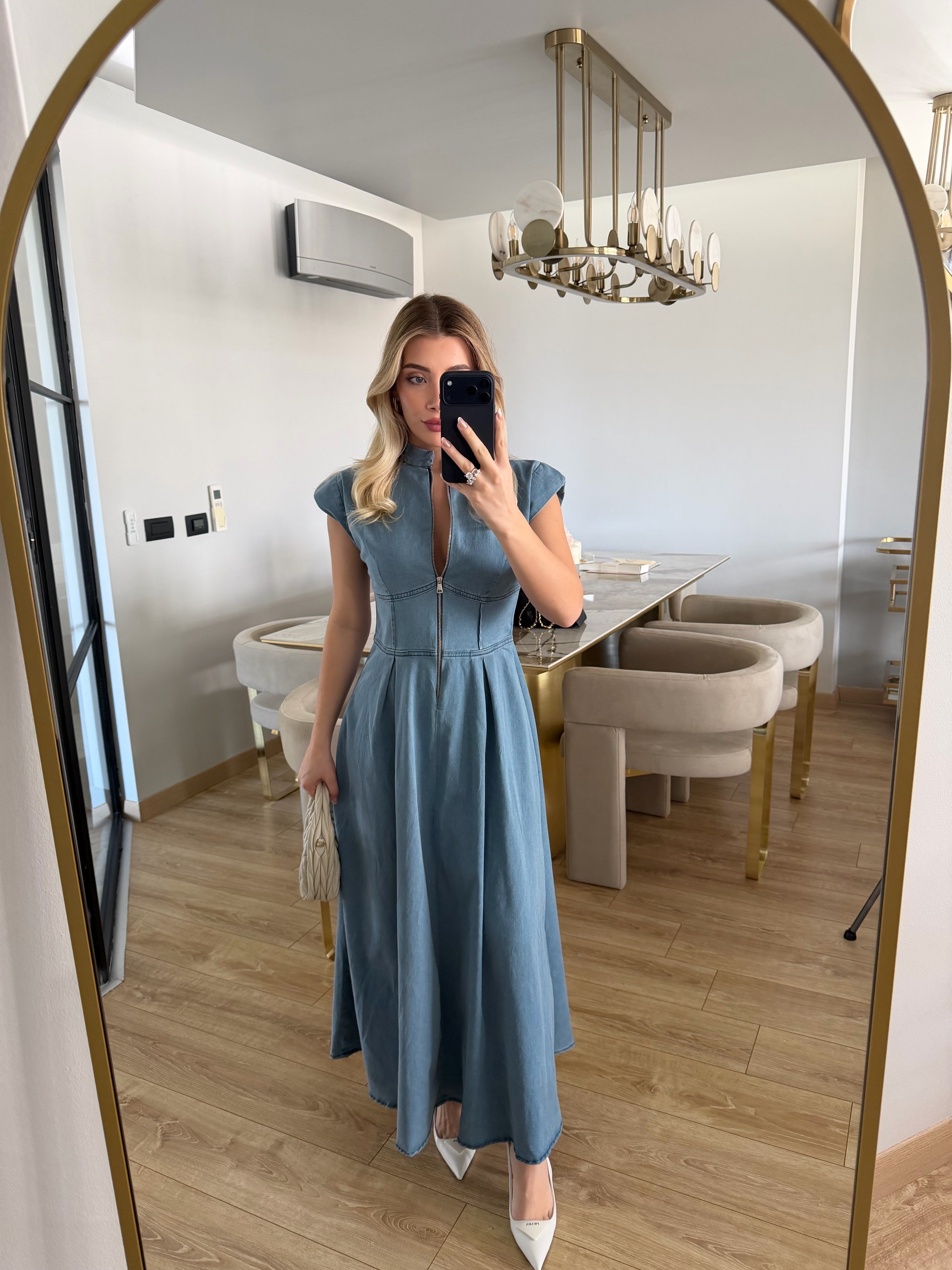 Bebe Mavi Fermuarlı Vatkalı Elbise-3004