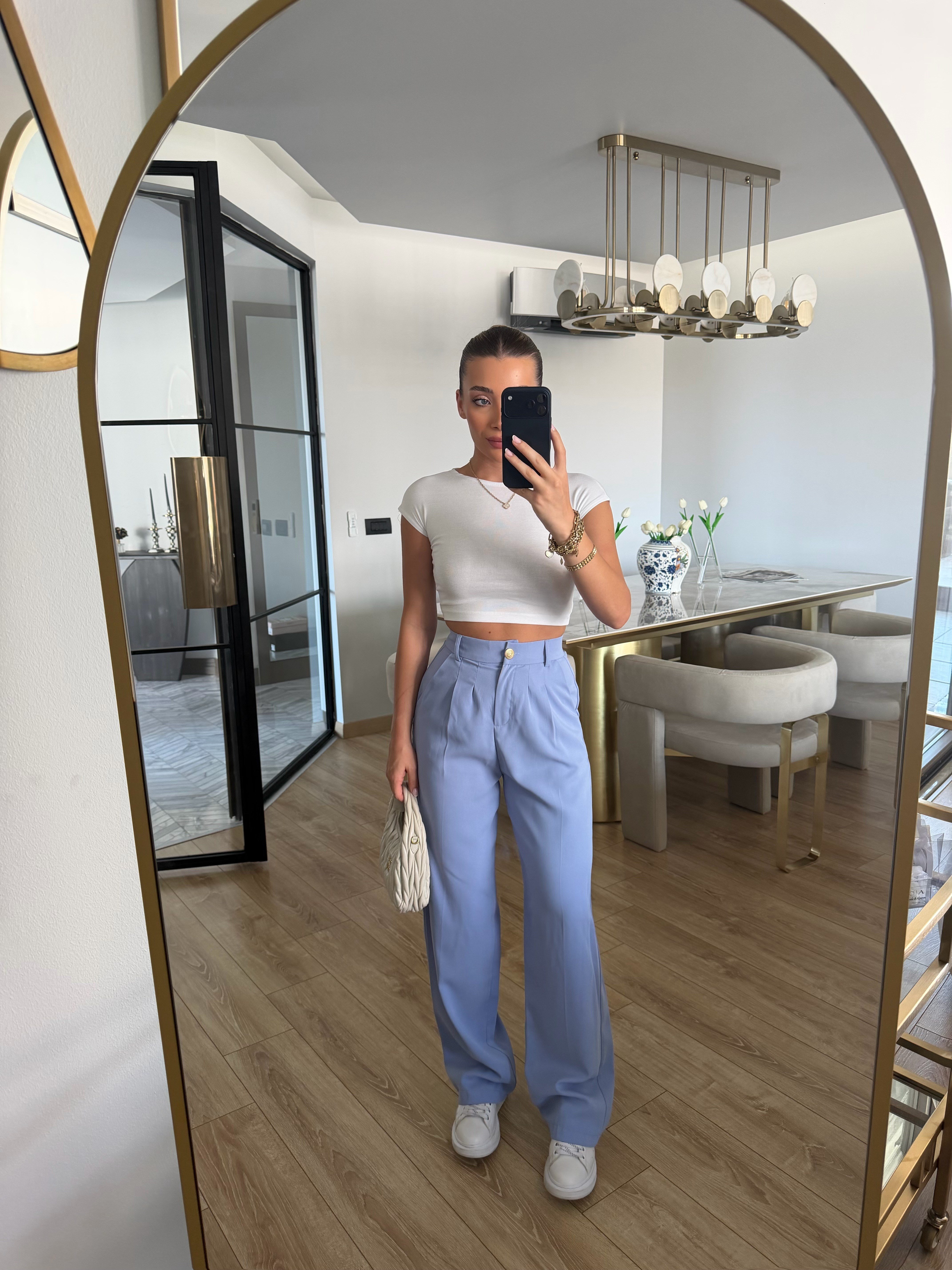 Bebe Mavi Gold Düğmeli Pileli Palazzo Pantolon-51078