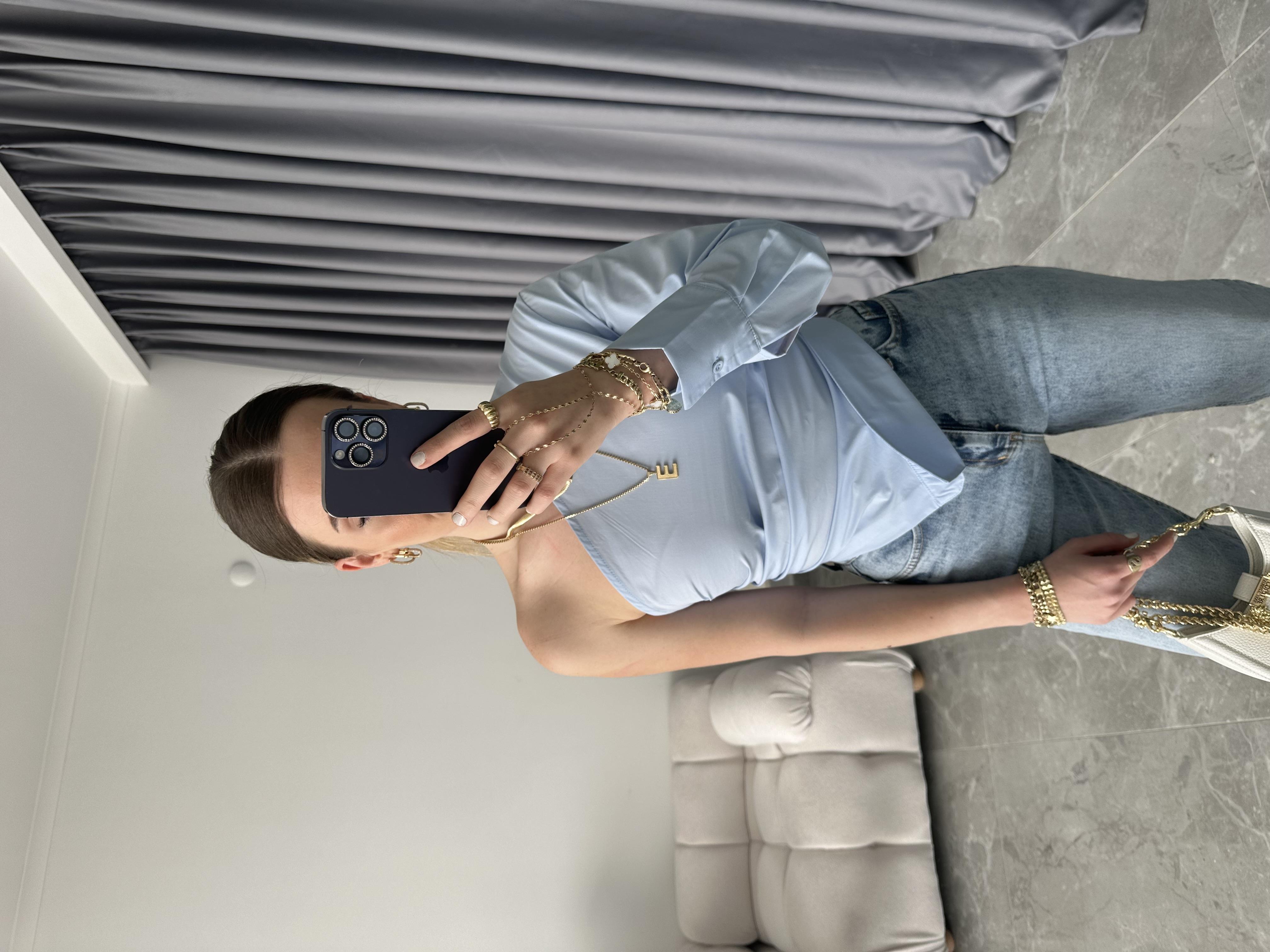 Bebe Mavi Tek Omuz Tasarım Poplin Bluz