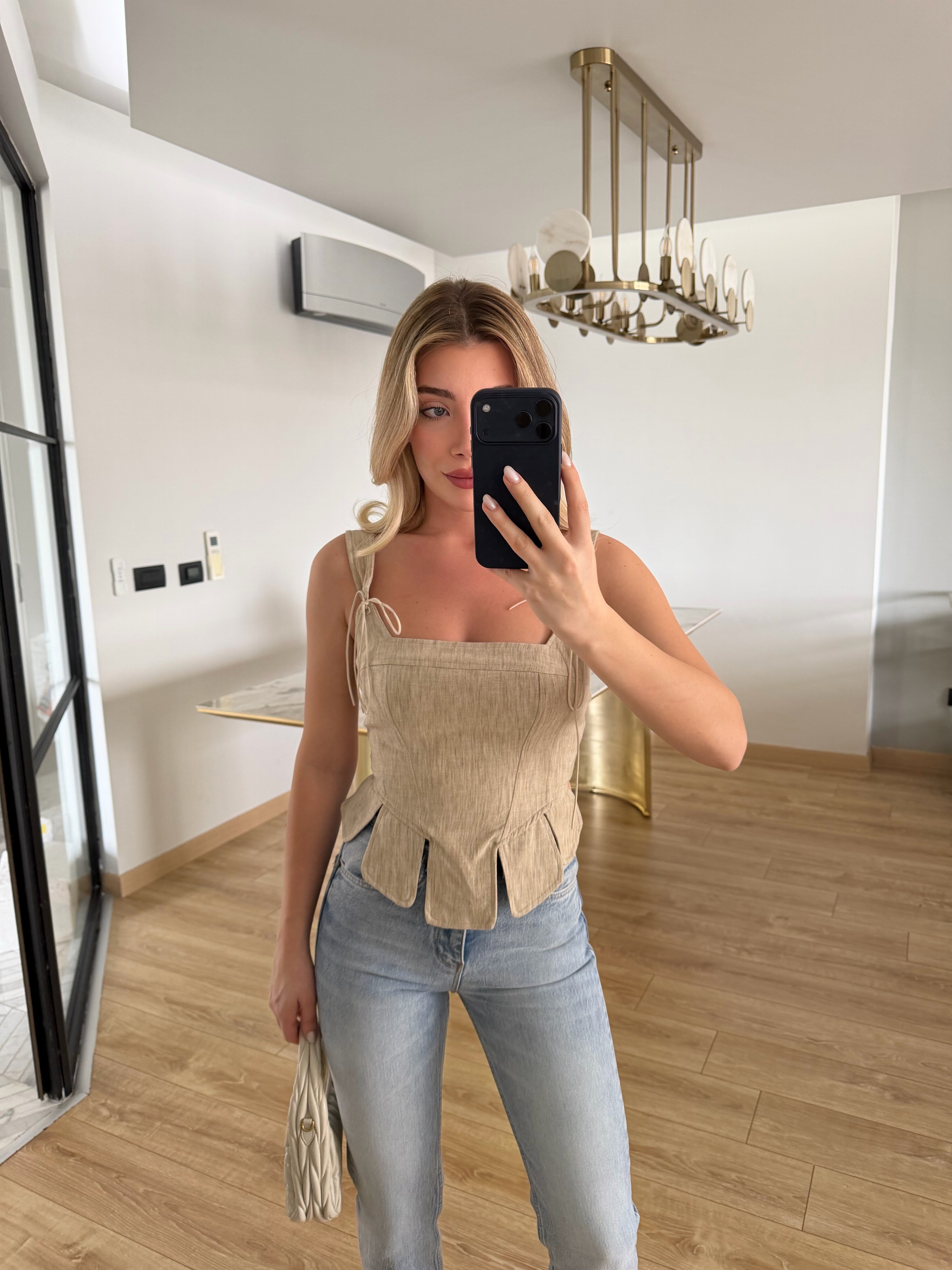 Bej Beli Parçalı Kalın Askılı Büstiyer