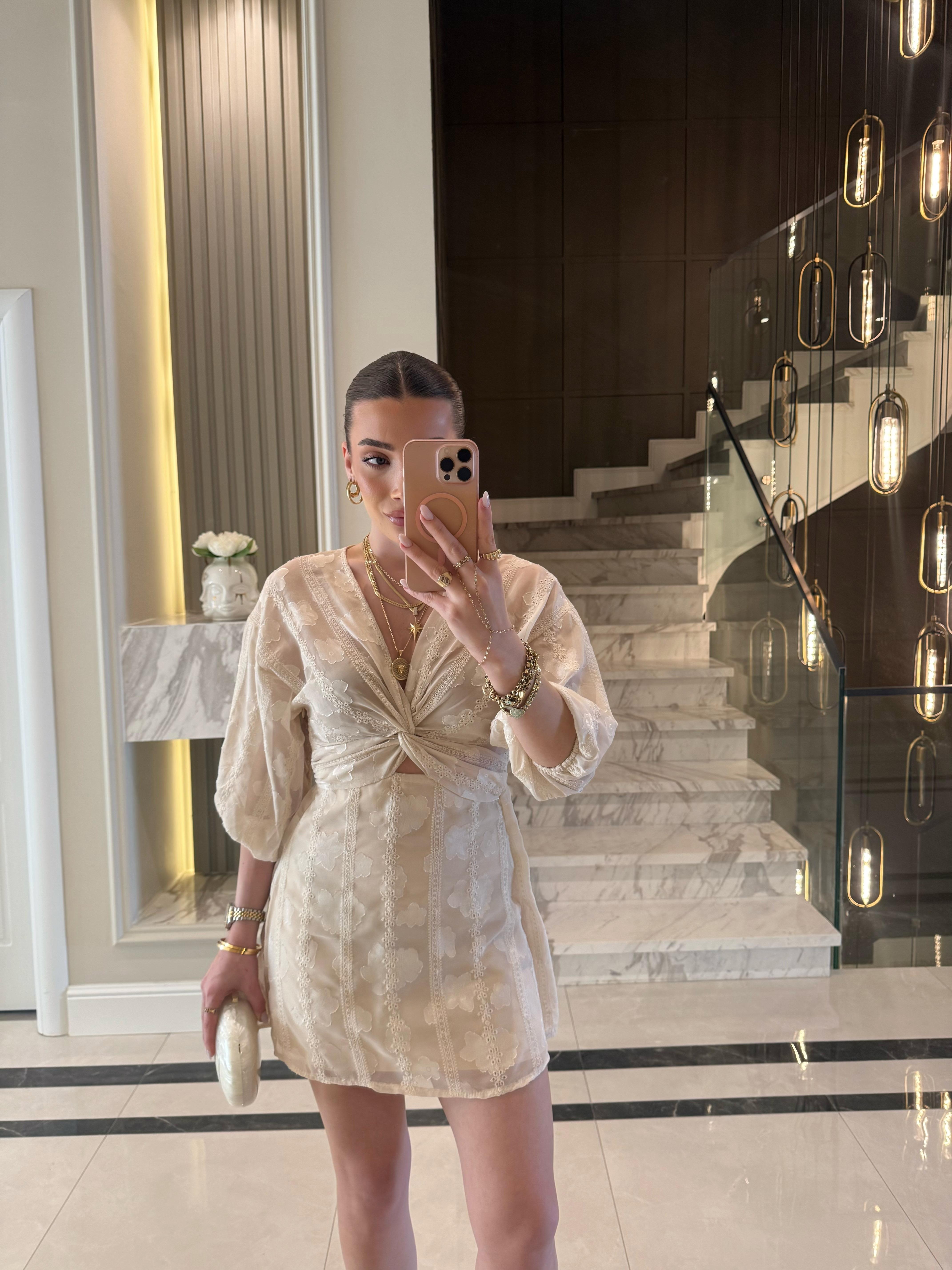 Bej İşlemeli İmst Elbise