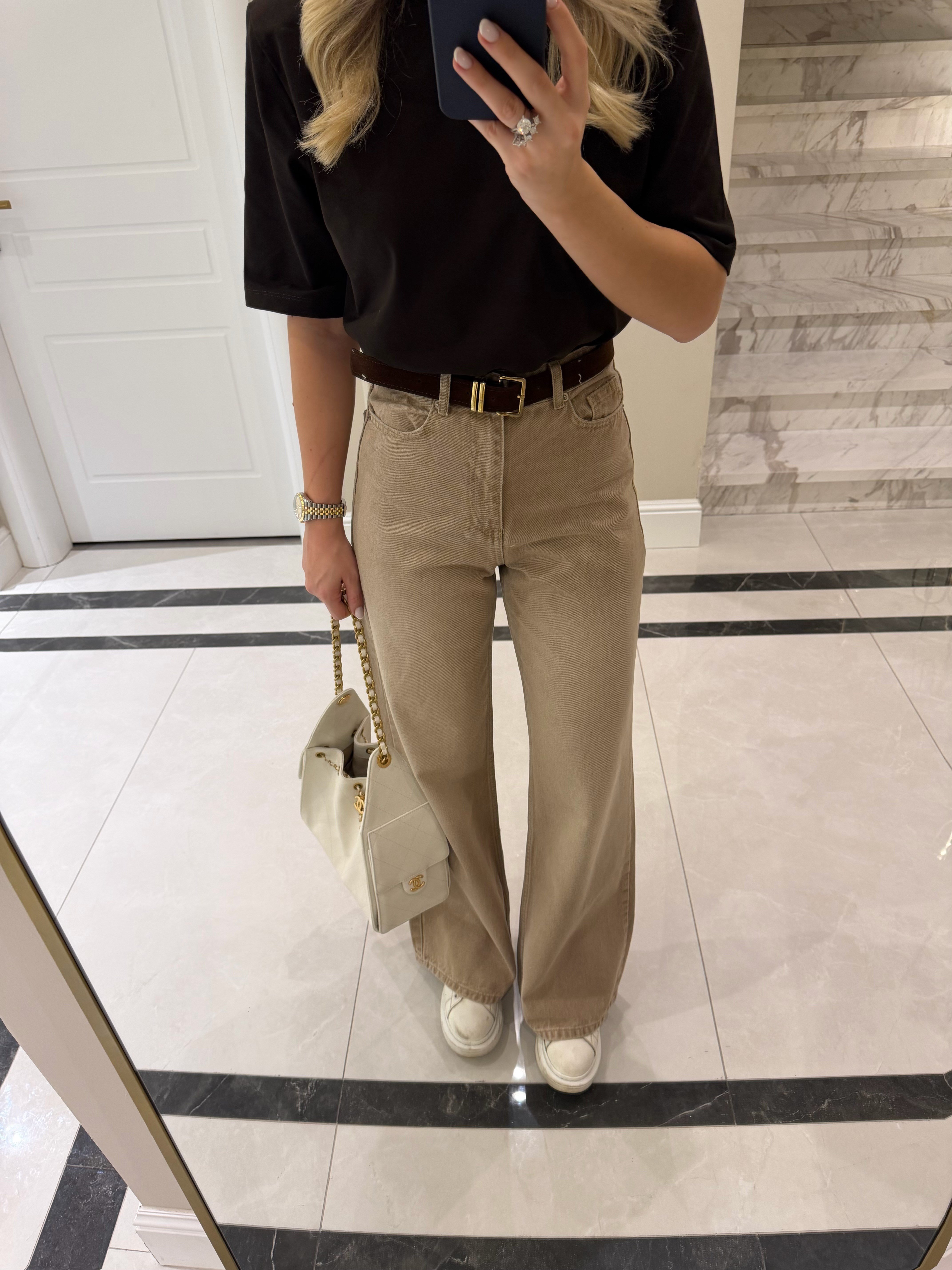 Bej Kemerli Denim Palazzo Jean - 1021