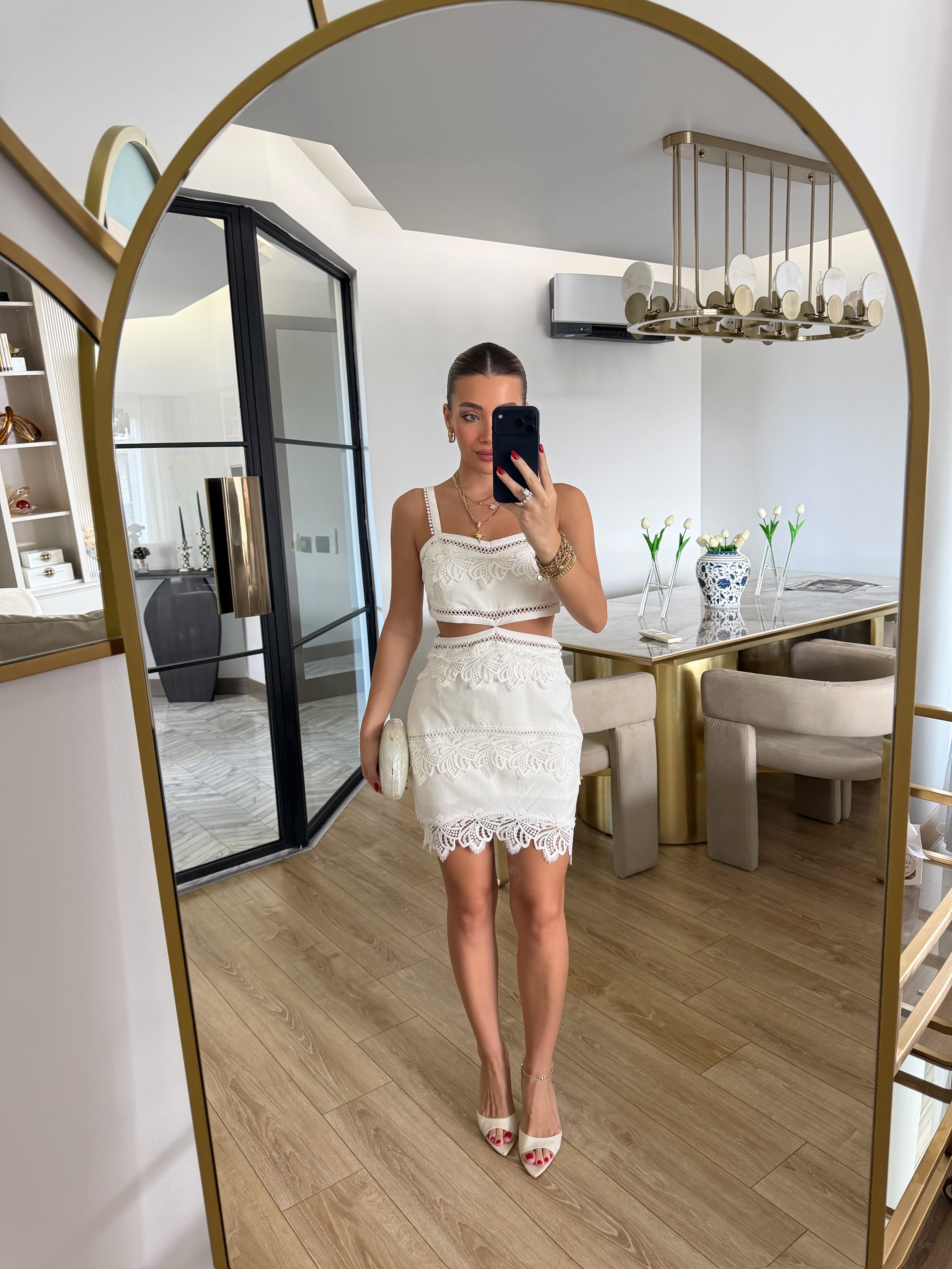 Bel Dekolteli Dantel Garnili Elbise - 37619