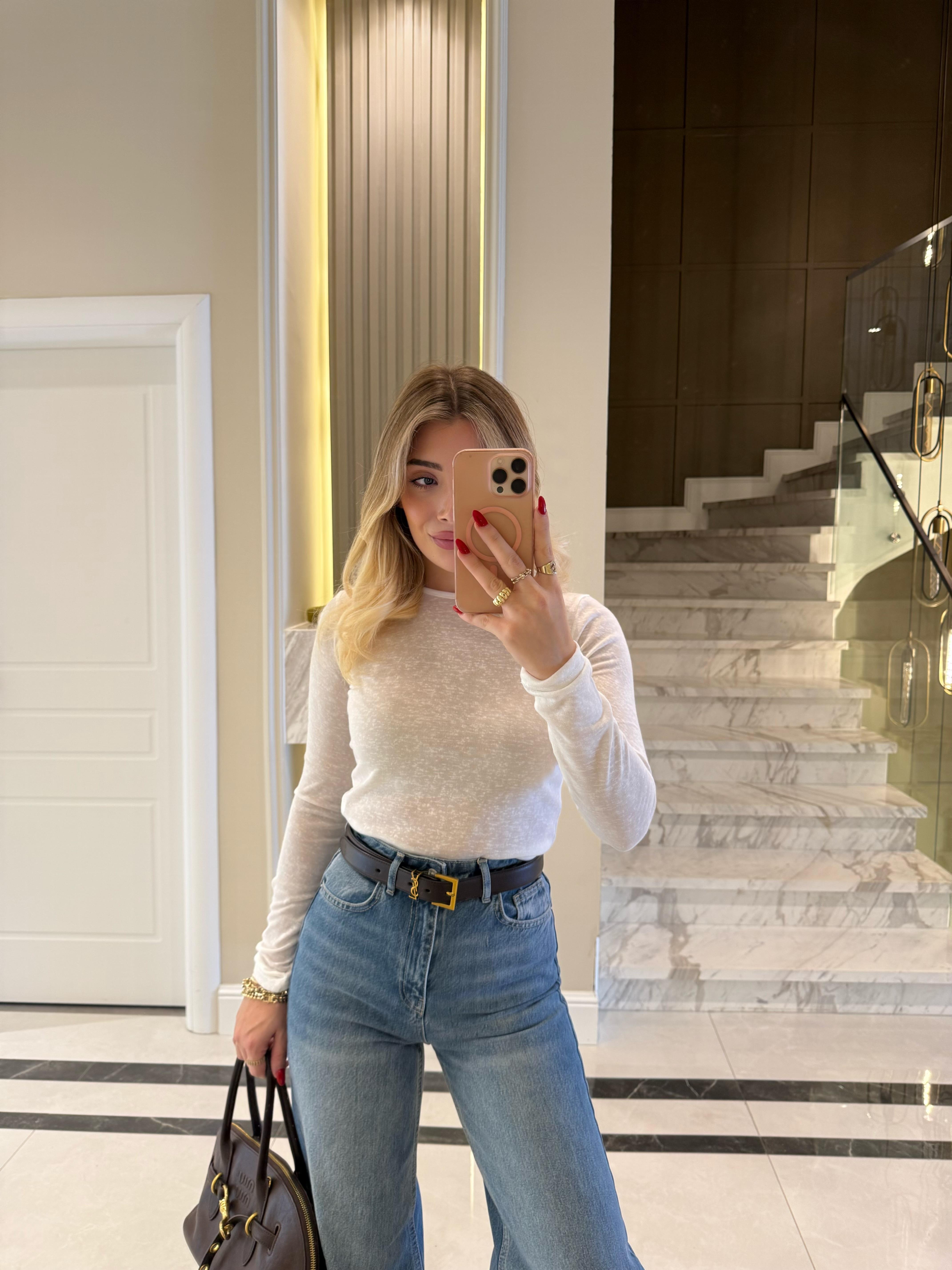 Beyaz Bisiklet Yaka Transparan Bluz-1091