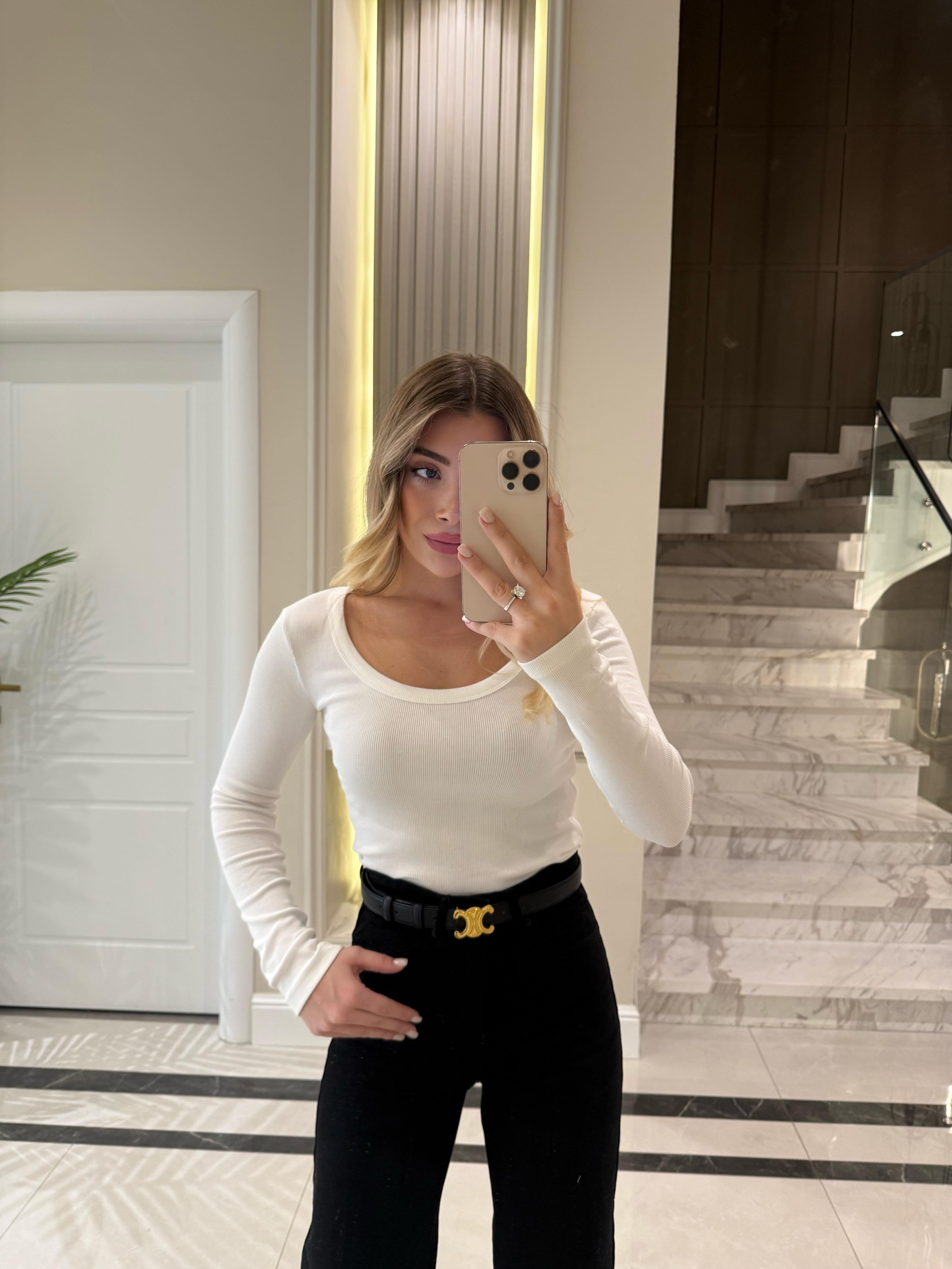 Beyaz Havuz Yaka Fitilli Triko Body