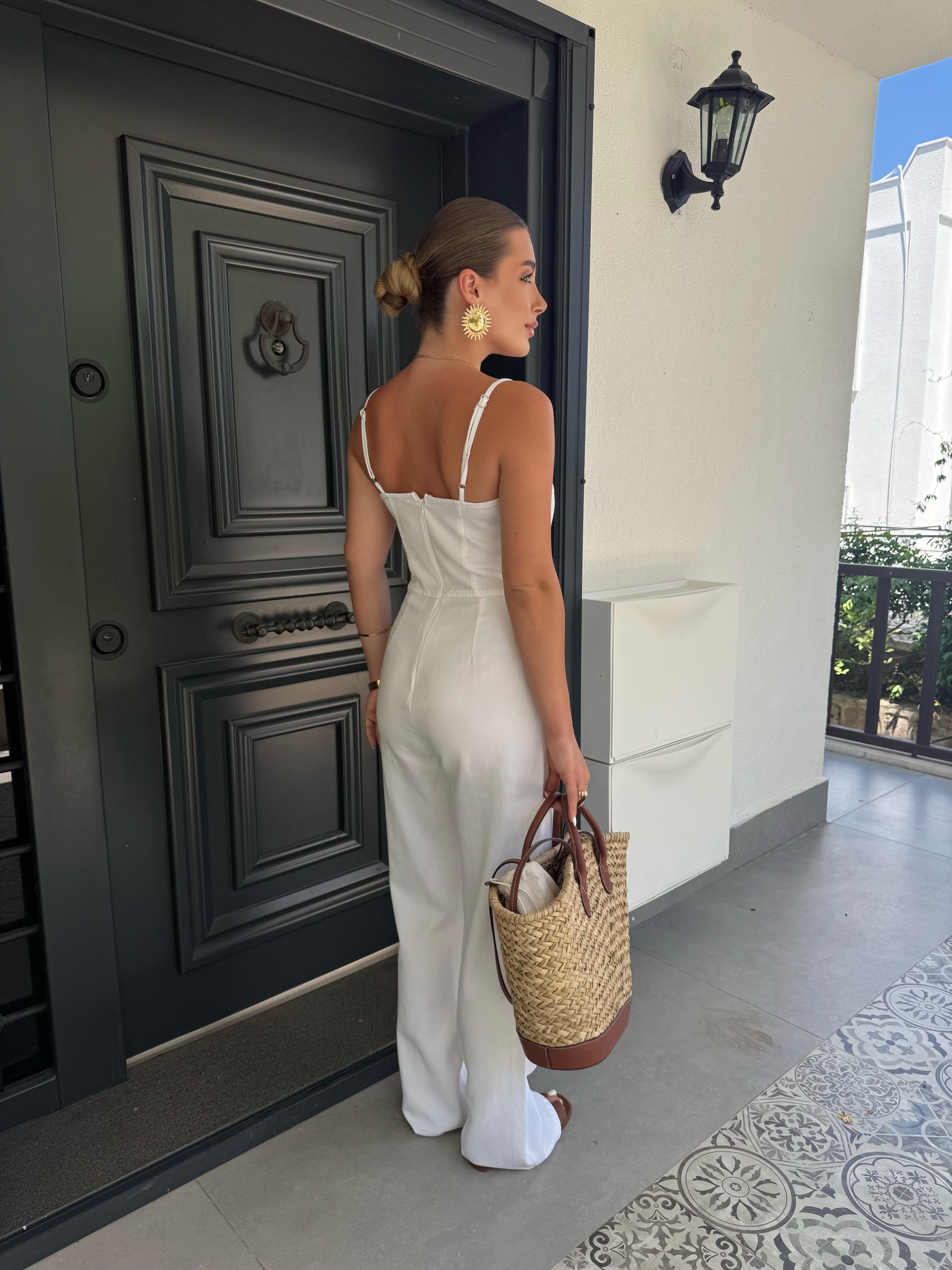 Beyaz İnce Askılı Lyocell Tulum- 72021