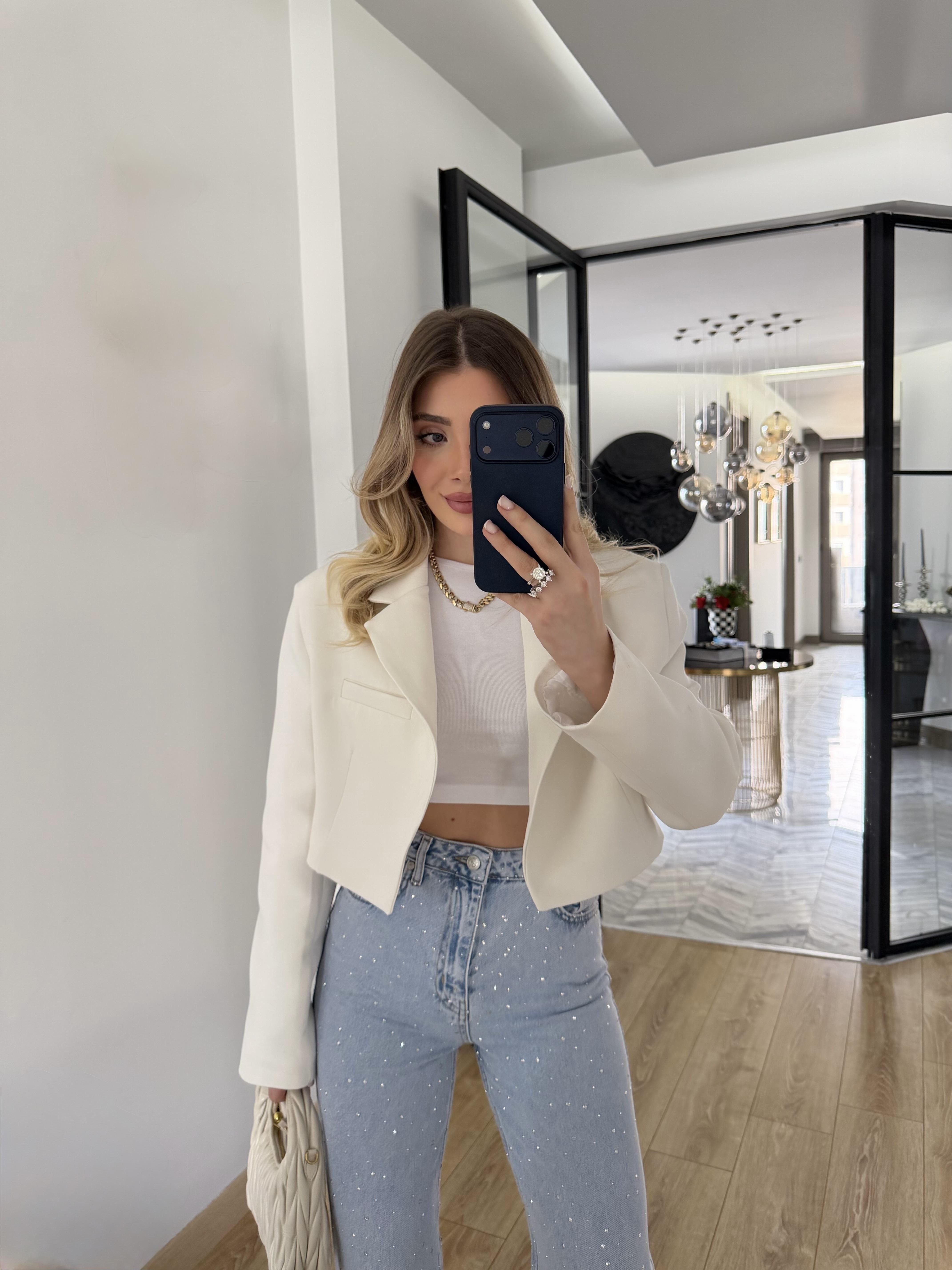 Beyaz Kısa Ceket-9704