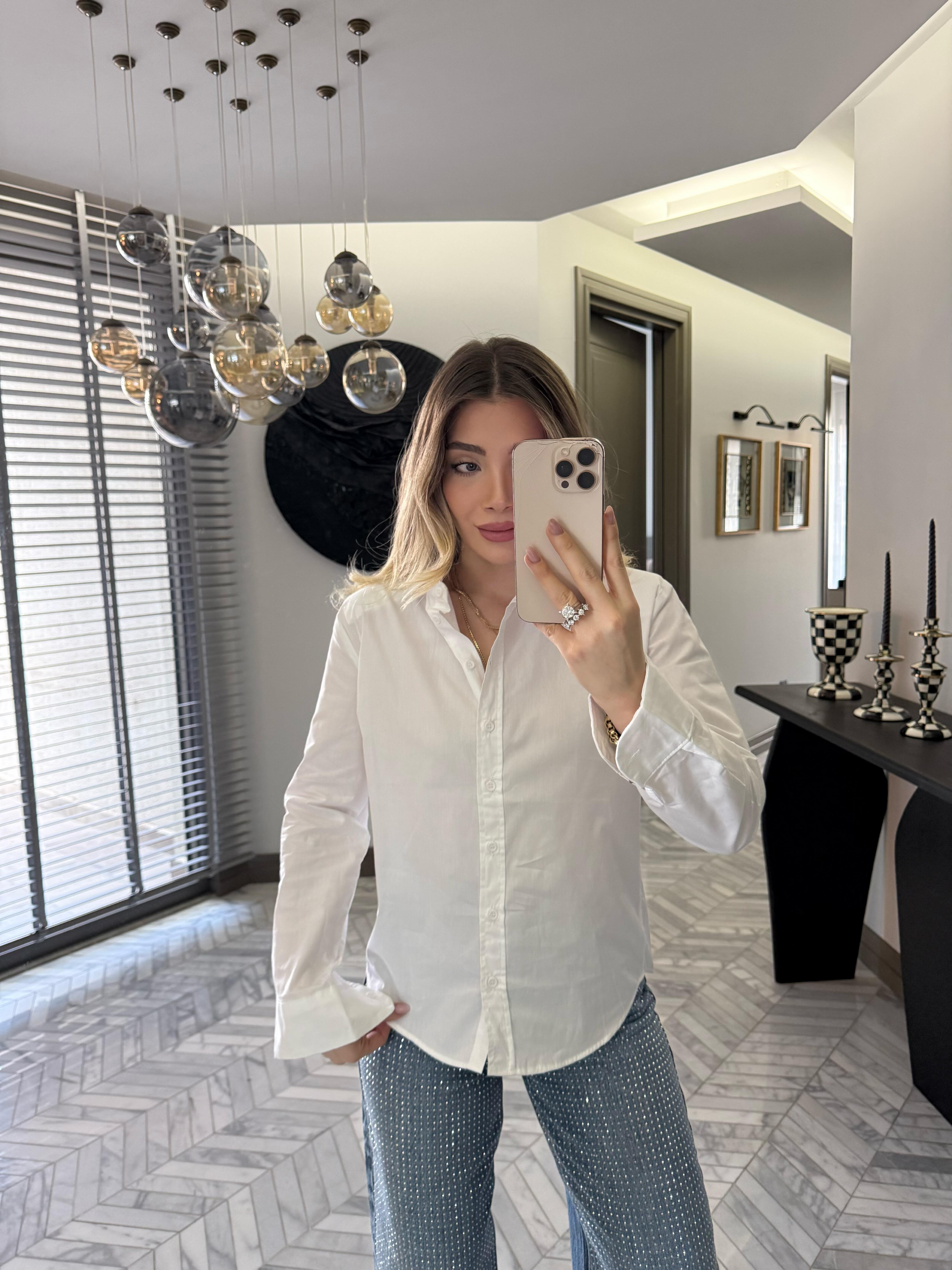 Beyaz Vatkalı Basic Gömlek-37100