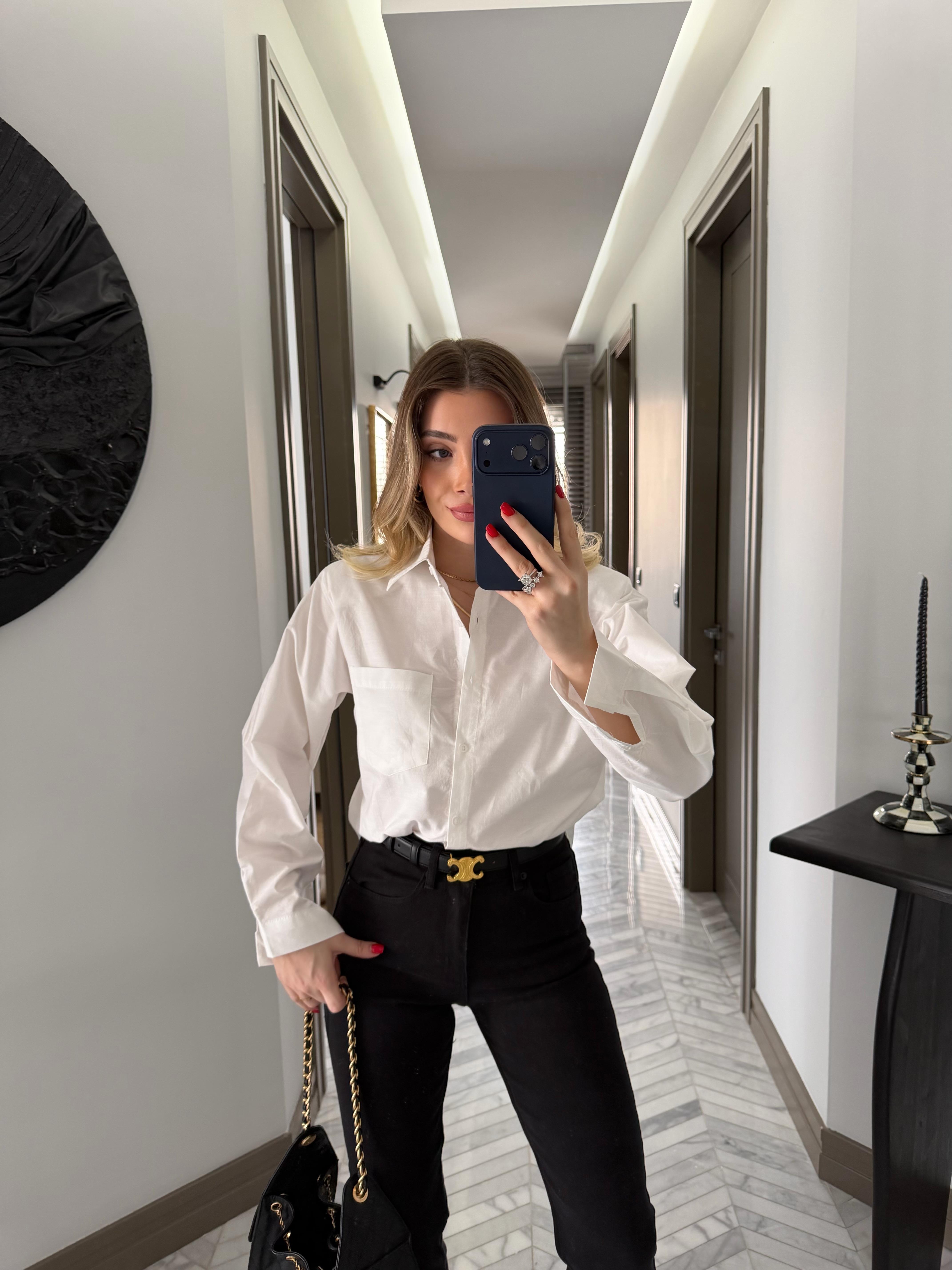 Beyaz Vatkalı Poplin Gömlek-1008