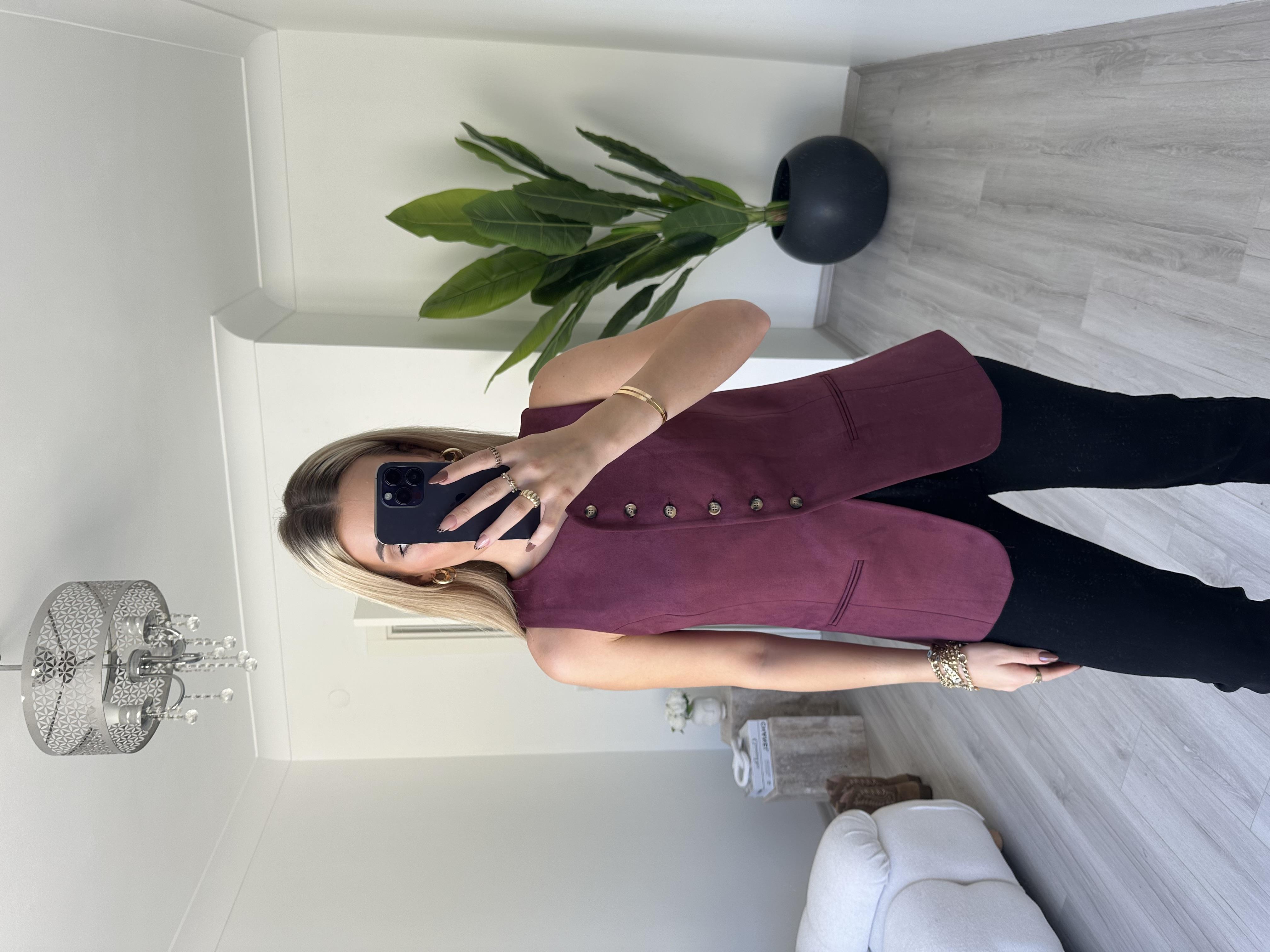 Bordo Astarlı Süet Yelek