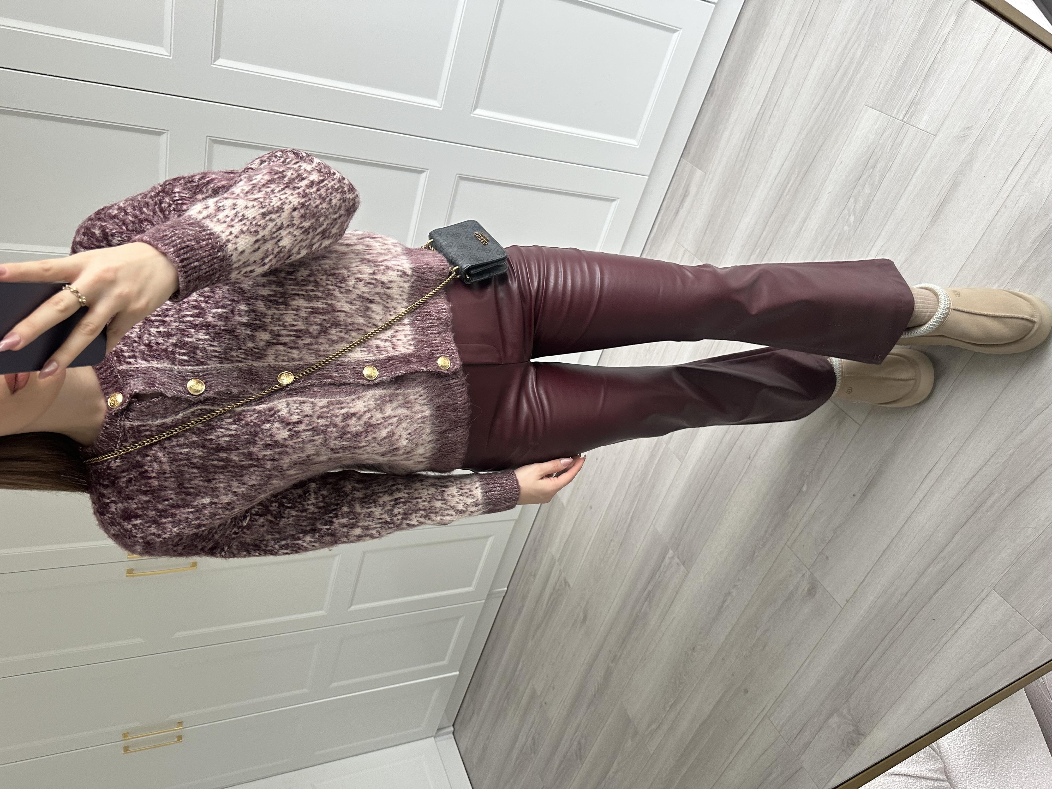 Bordo Desenli Gold Düğmeli Yumoş Hırka