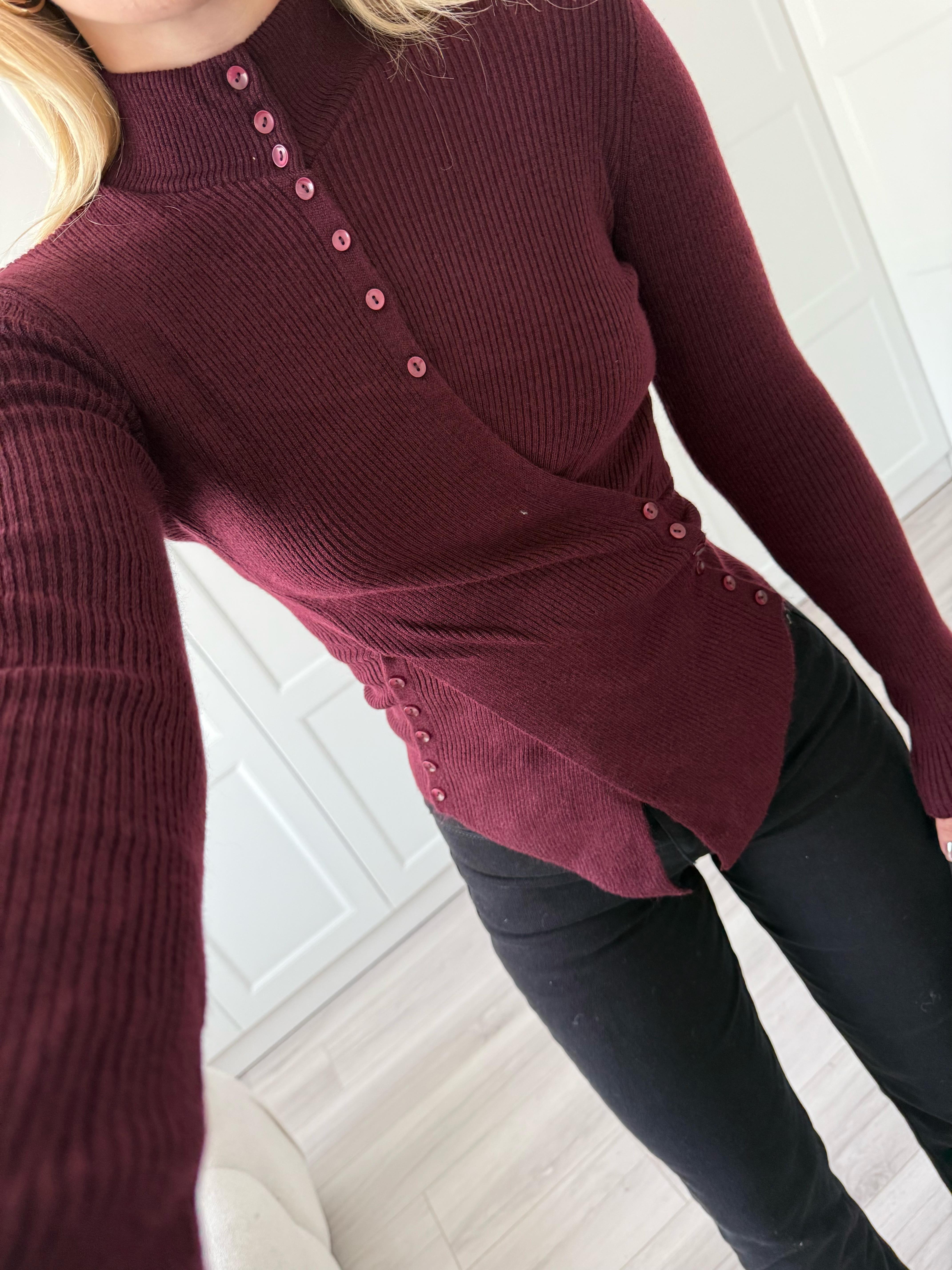 Bordo Düğmeli Anvelop Triko-1027