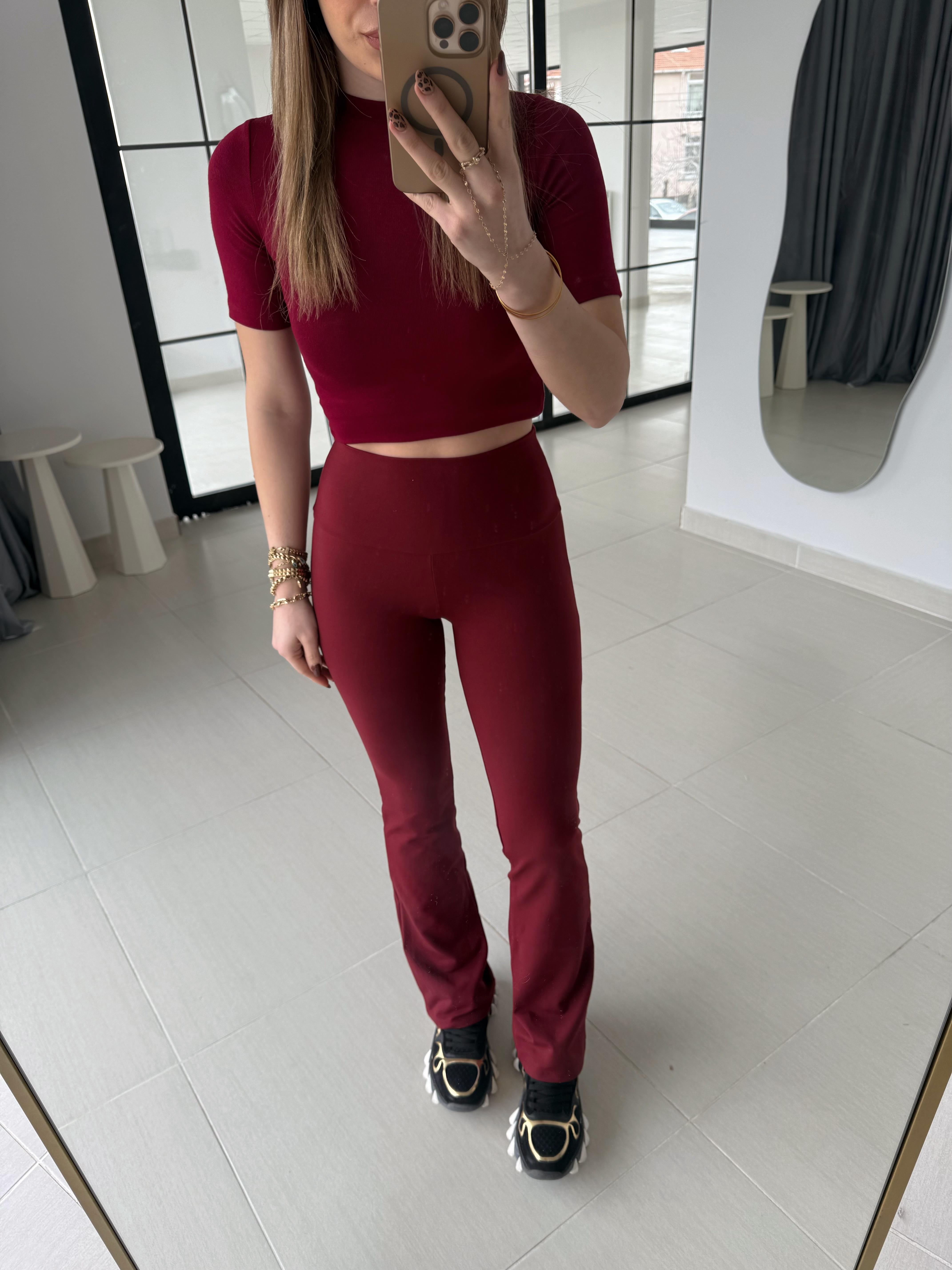 Bordo  Orj Marka İspanyol Paçalı Tayt