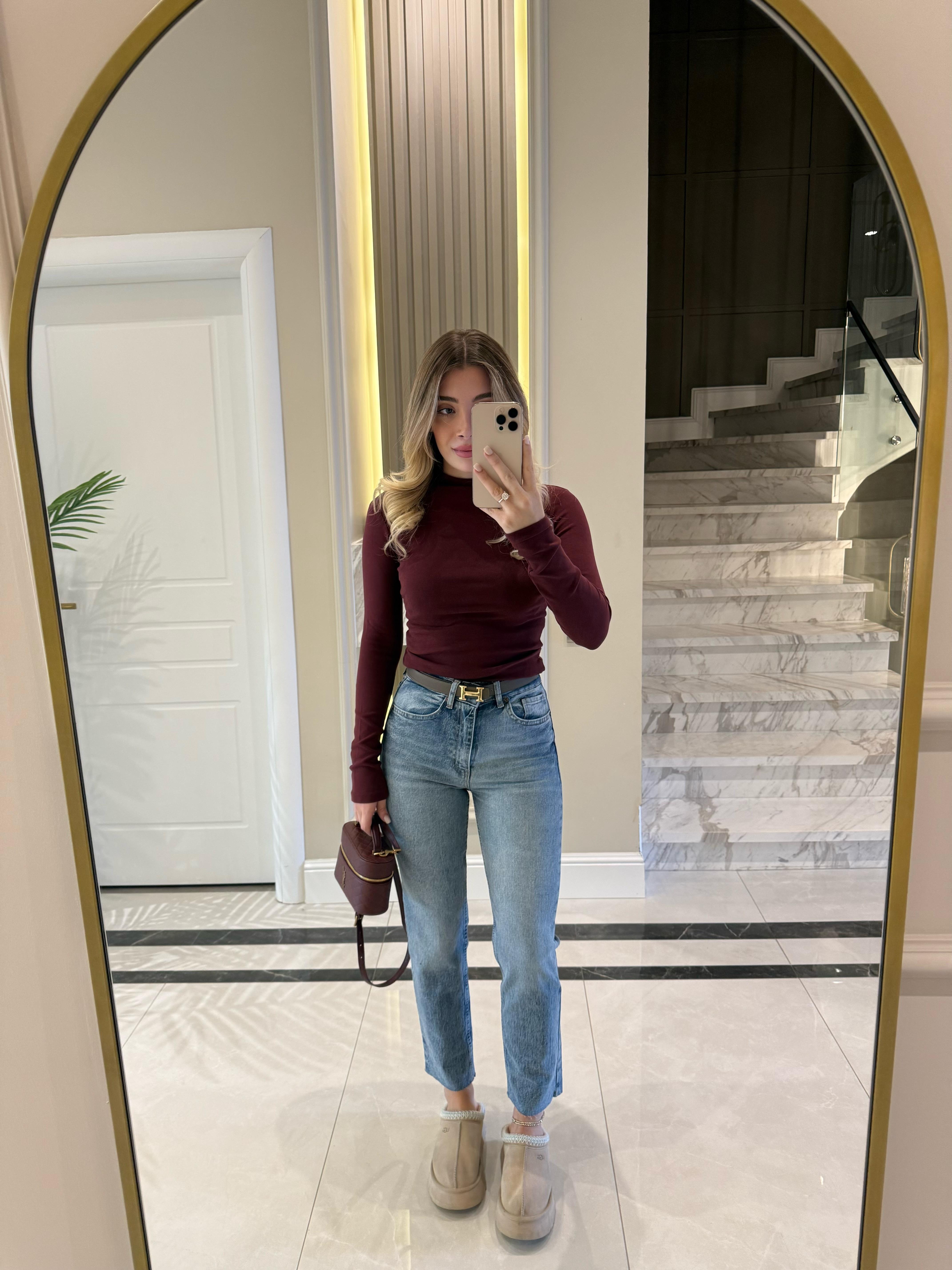 Bordo Yarım Balıkçı Yaka Top-31433