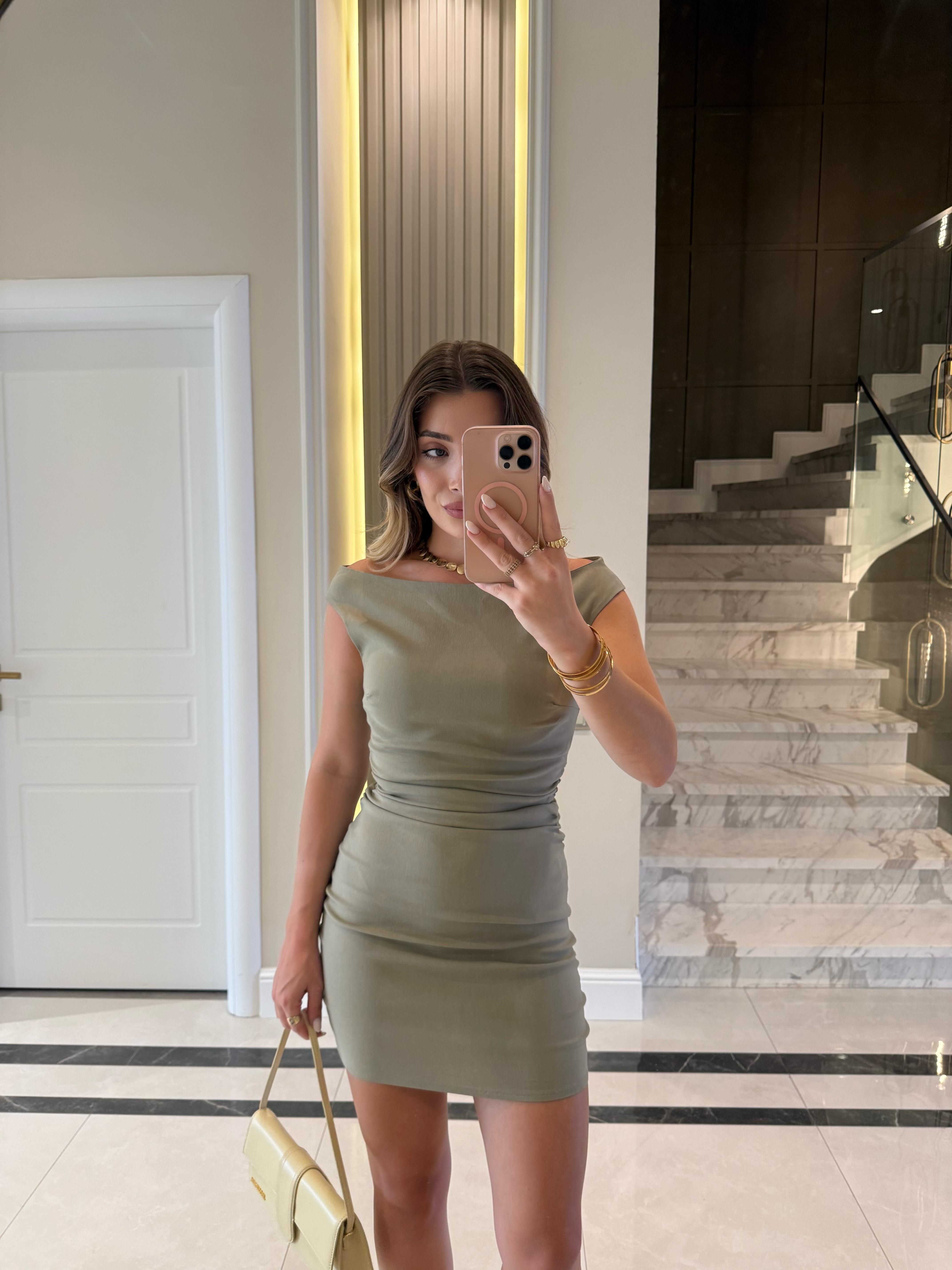 Çağla Yeşil Bardot Mini Elbise DLV-91462