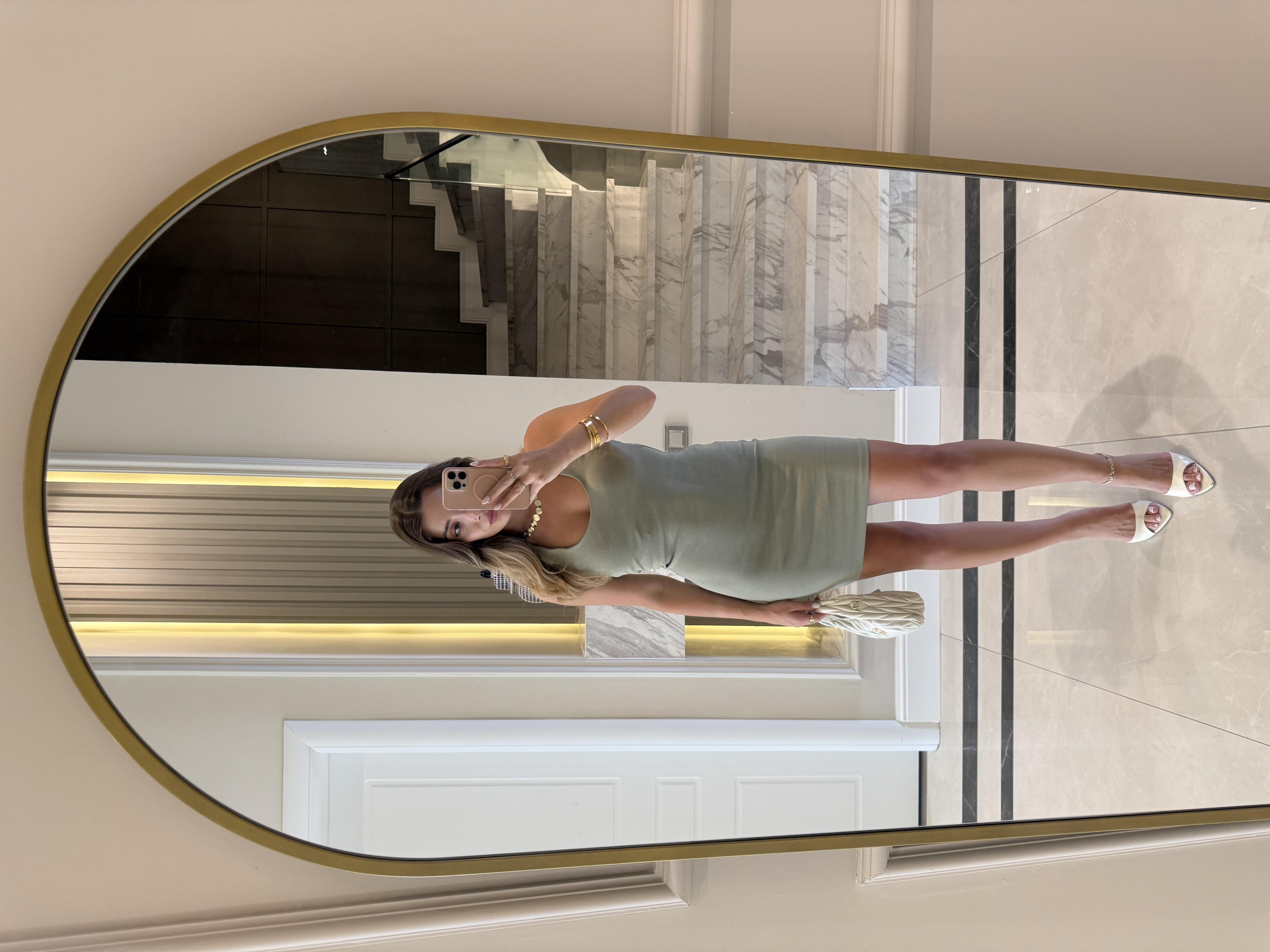 Çağla Yeşil Halter Yaka Mini Elbise-91508
