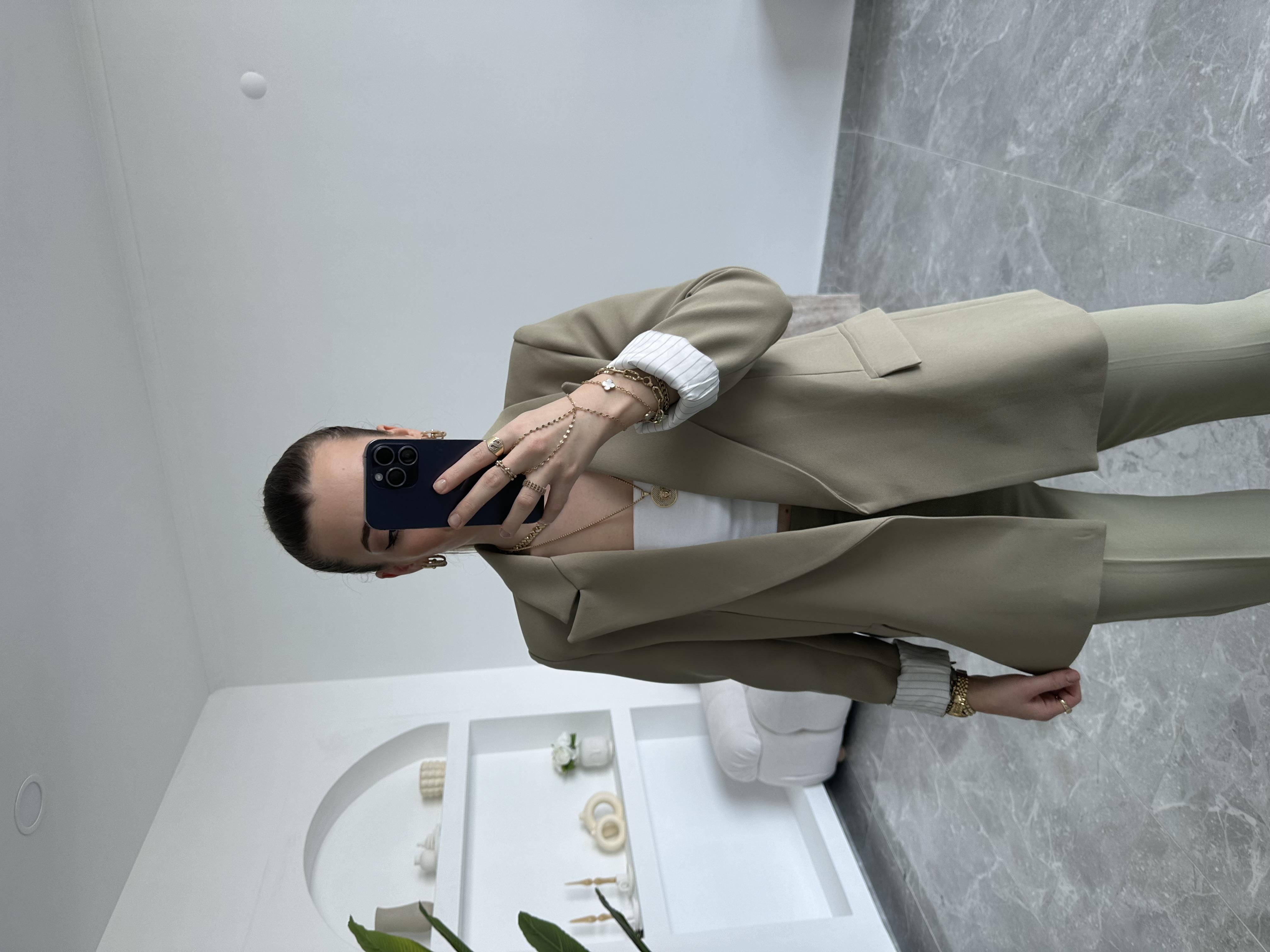 Çağla Yeşili Palazzo Pantolon- Blazer Ceket Takım