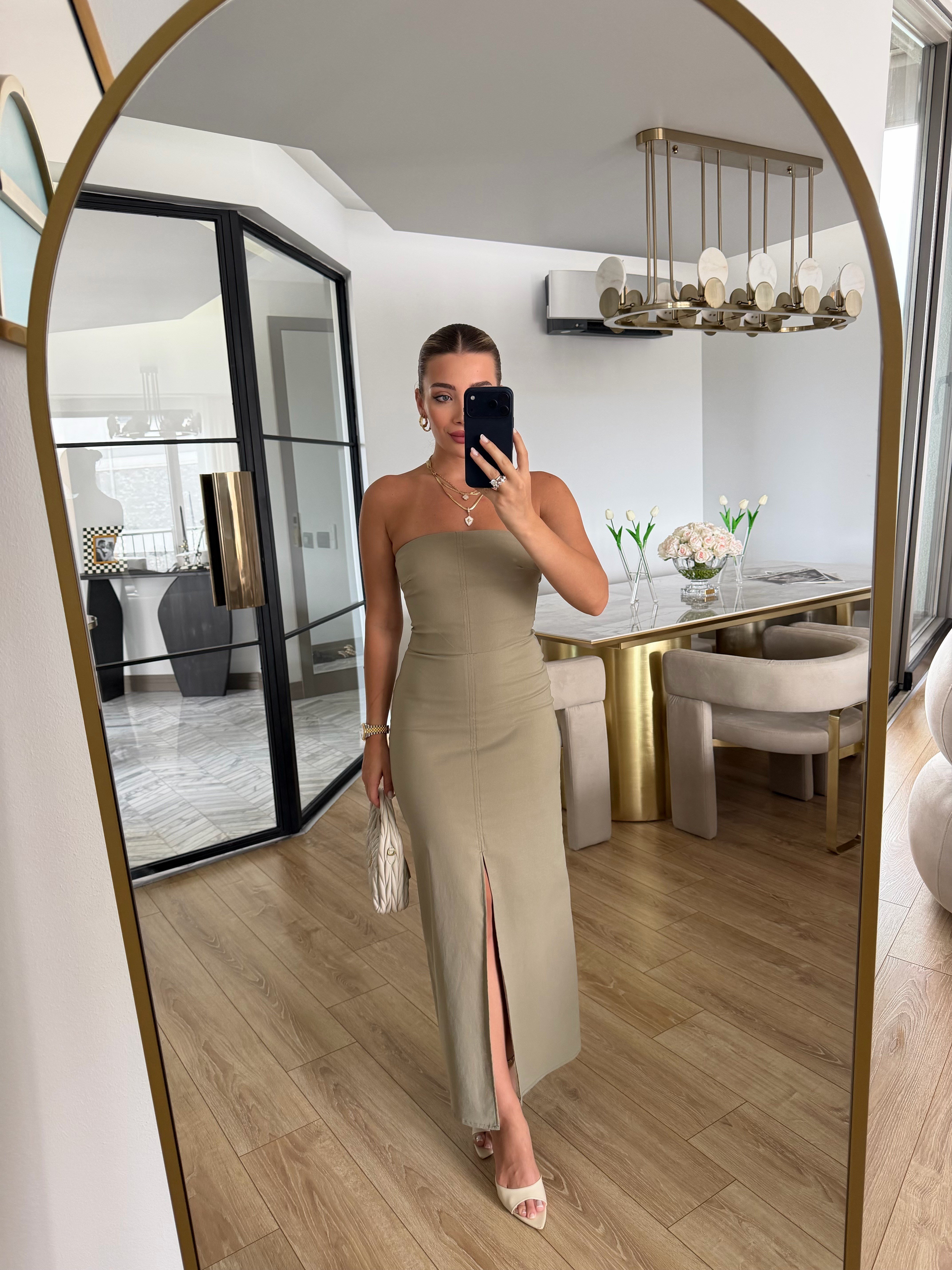 Çağla Yeşili Straplez Elbise - 90758