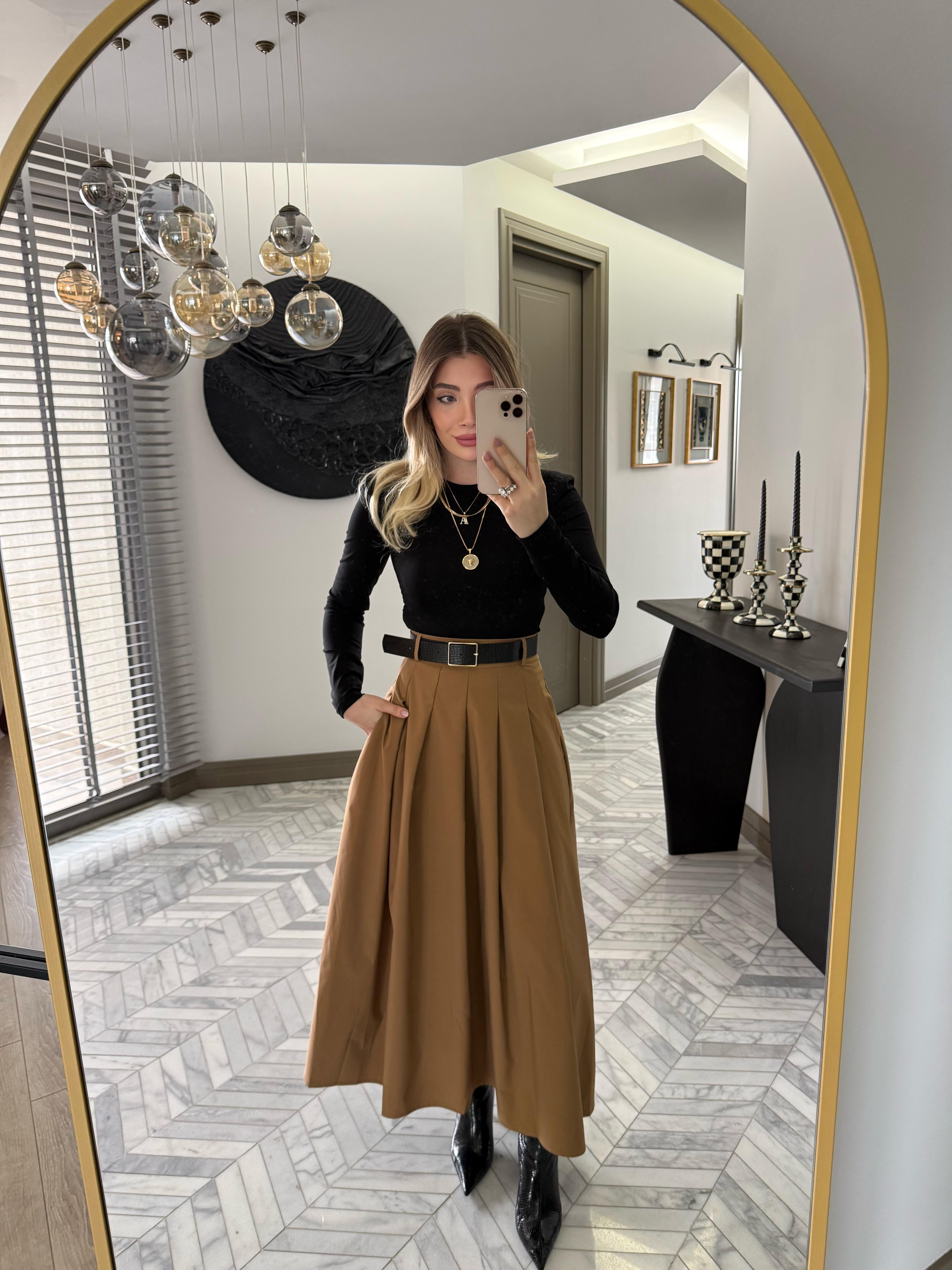 Camel Kemer Detaylı Elbise-37022