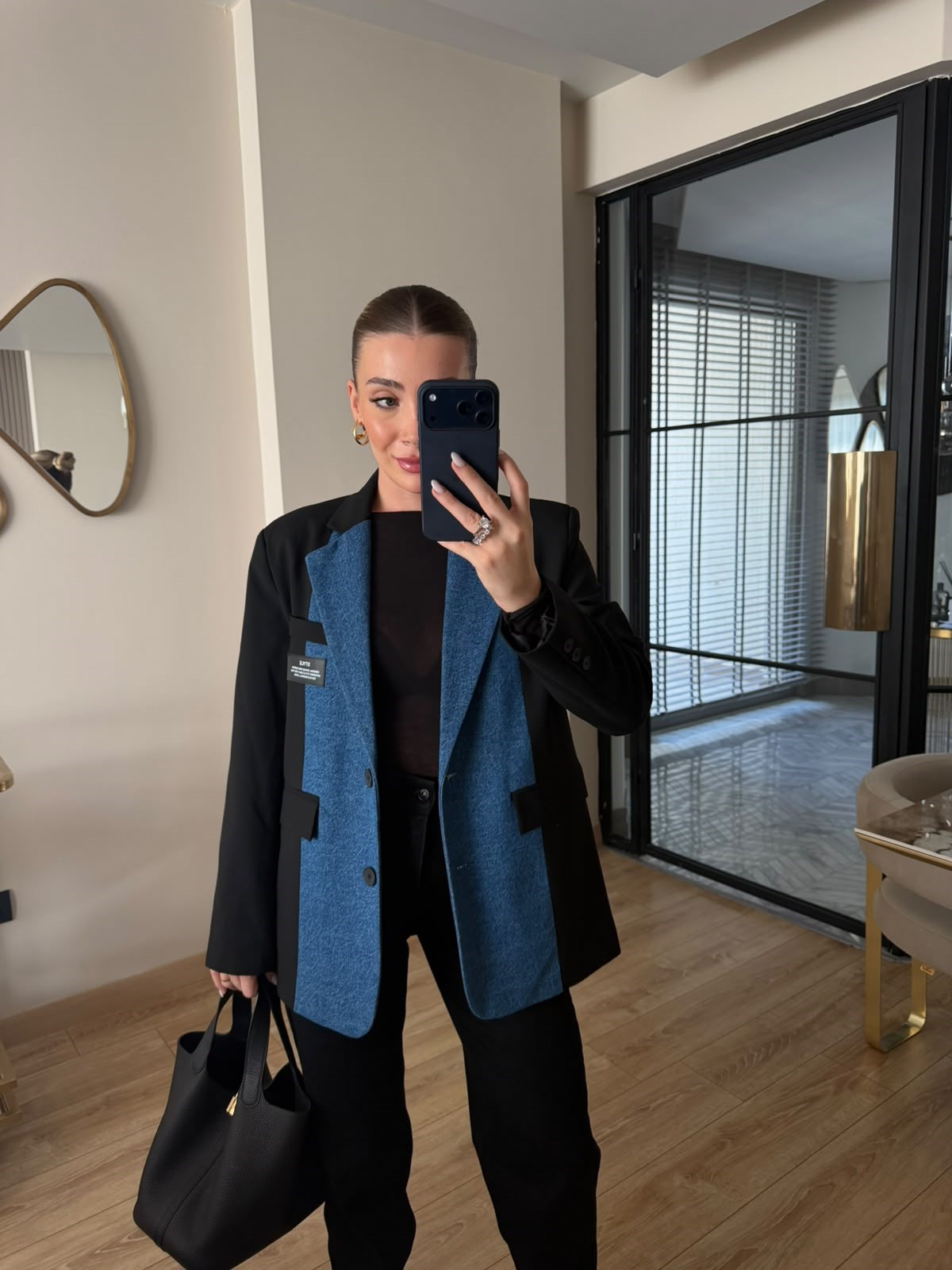 Denim Detaylı Siyah Blazer Ceket - 51301