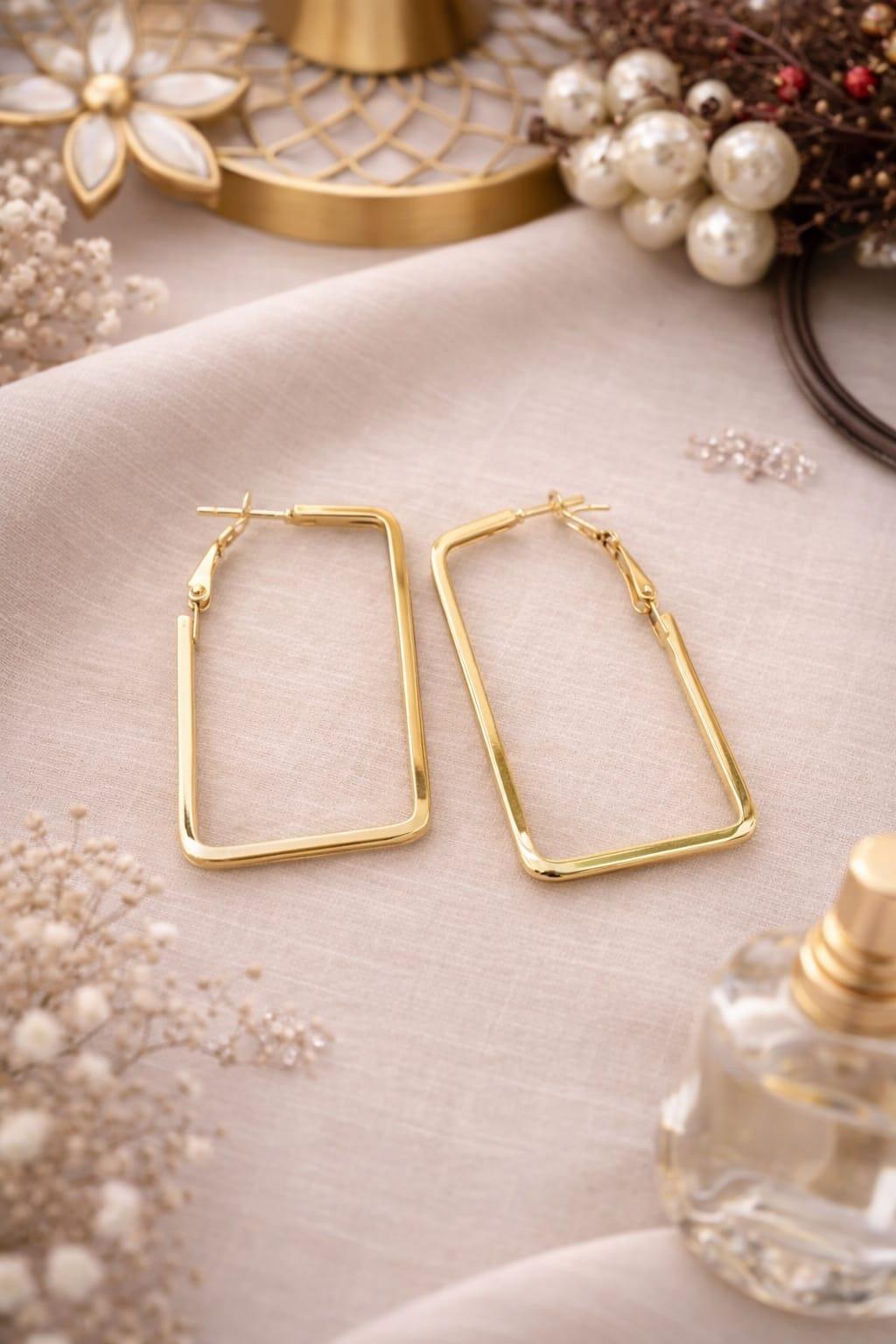 Dikdörtgen Gold Küpe