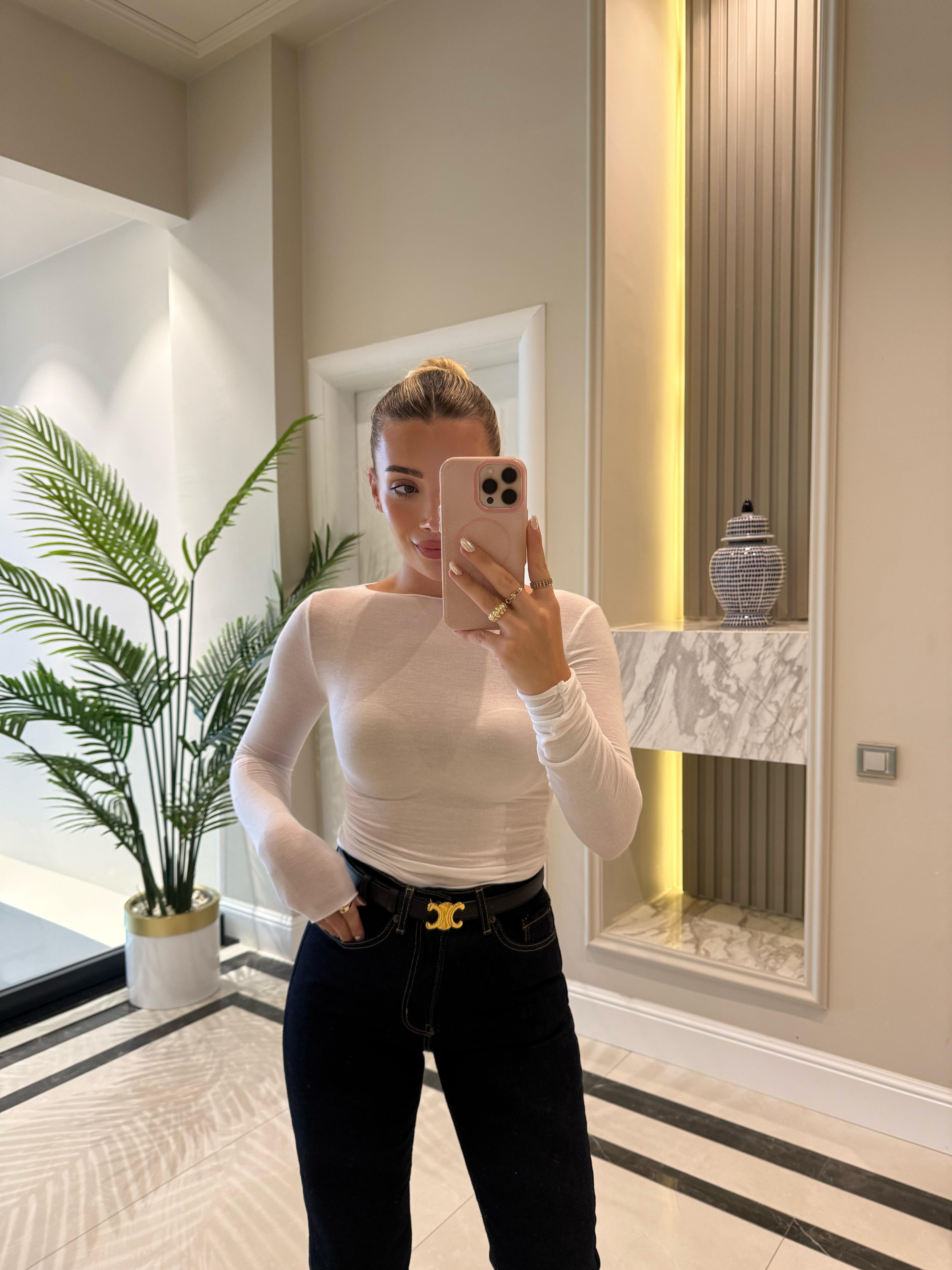 Ekru Kayık Yaka Modal Kaşmir Ultra Hafif Bluz-32122