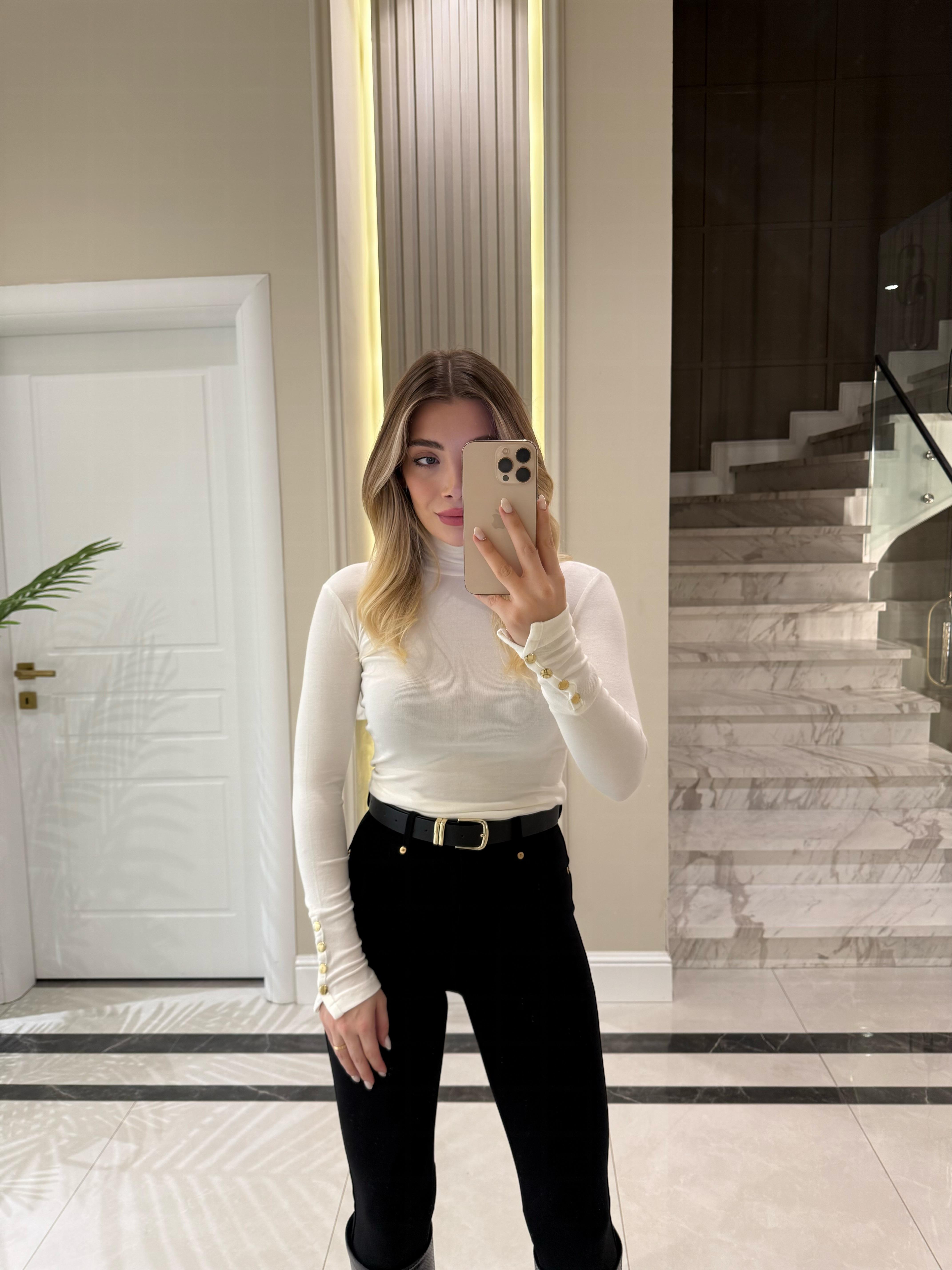 Ekru Kolu Çıtçıtlı Bluz-1075