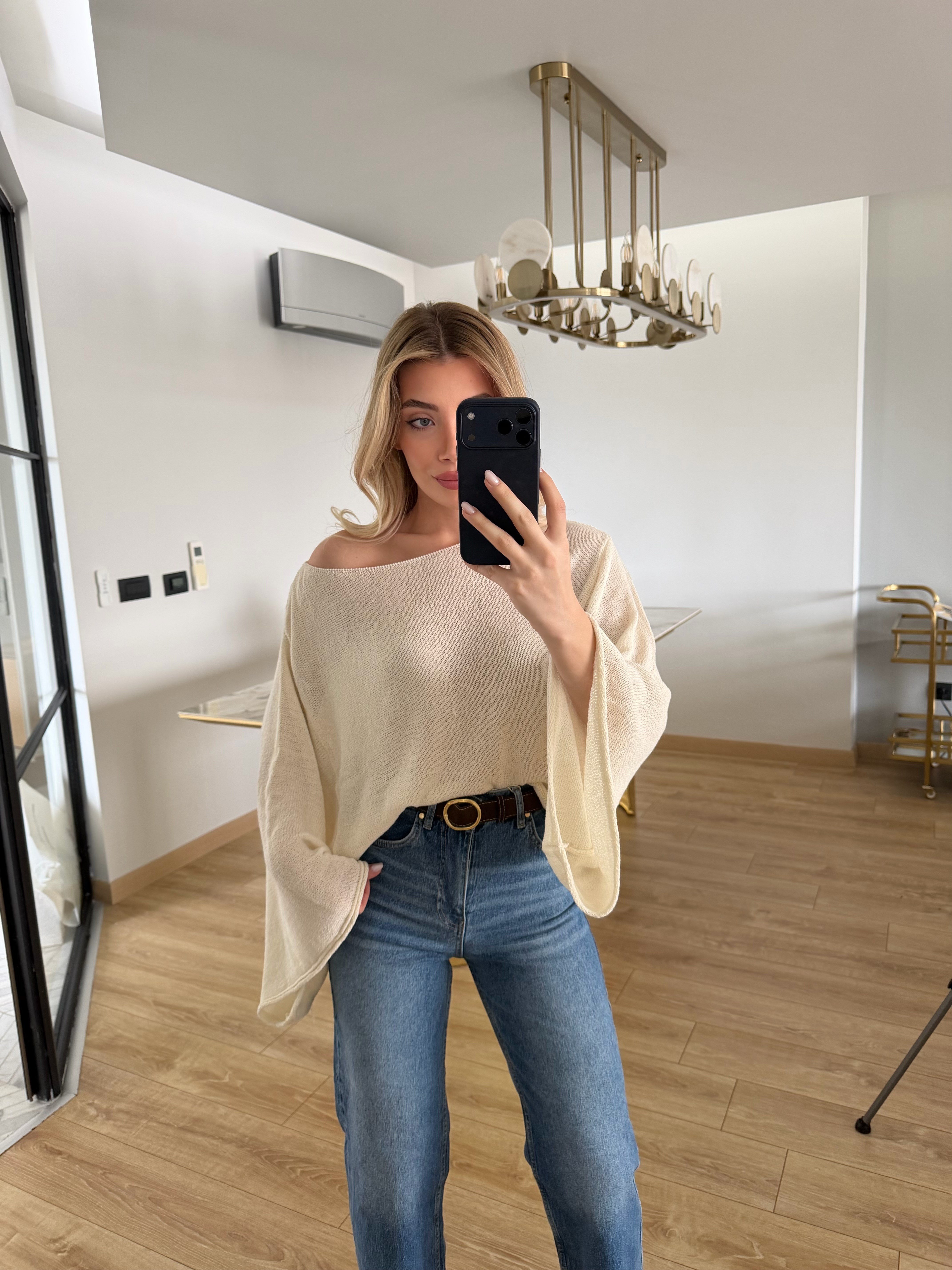 Ekru Yarasa Kol Triko-1048