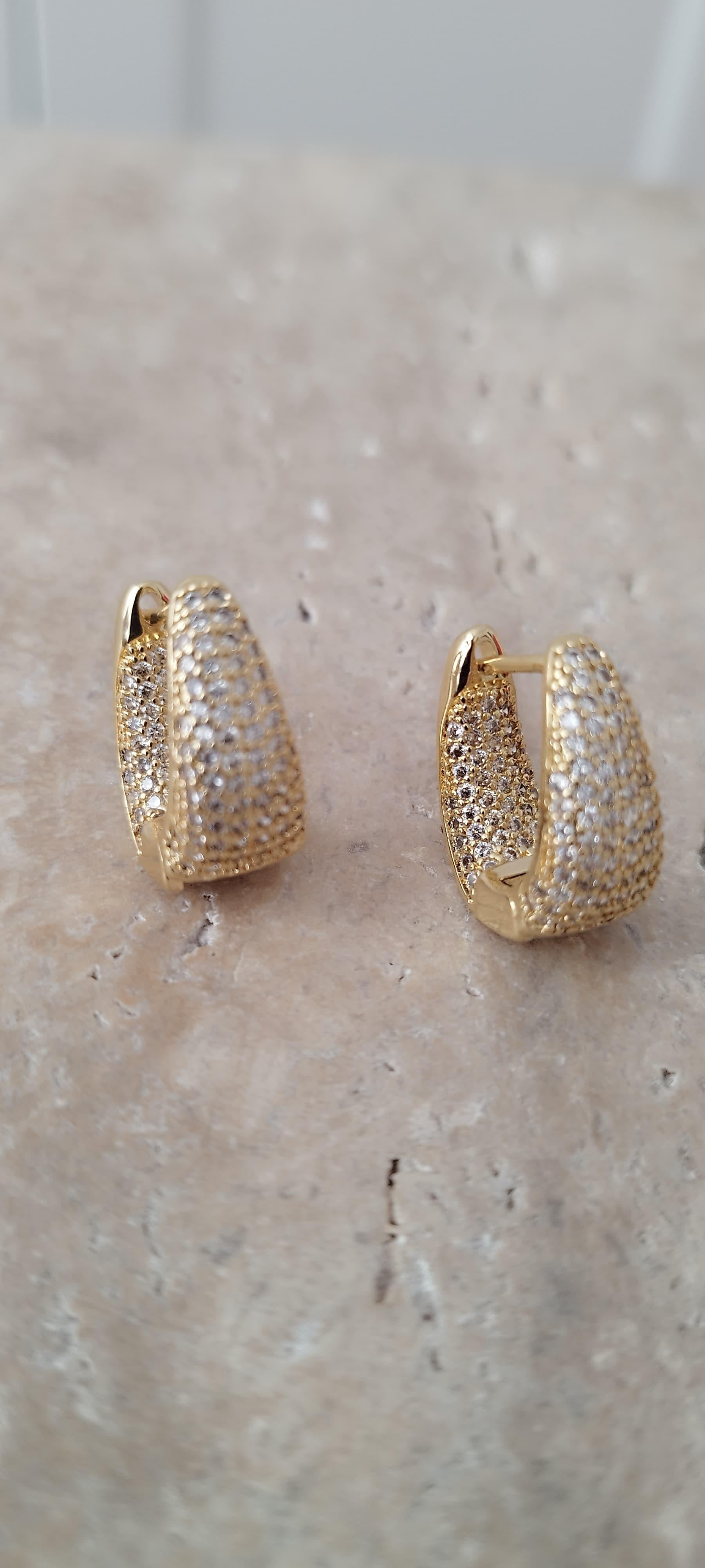 Gold Full Taşlı Vintage Küpe 