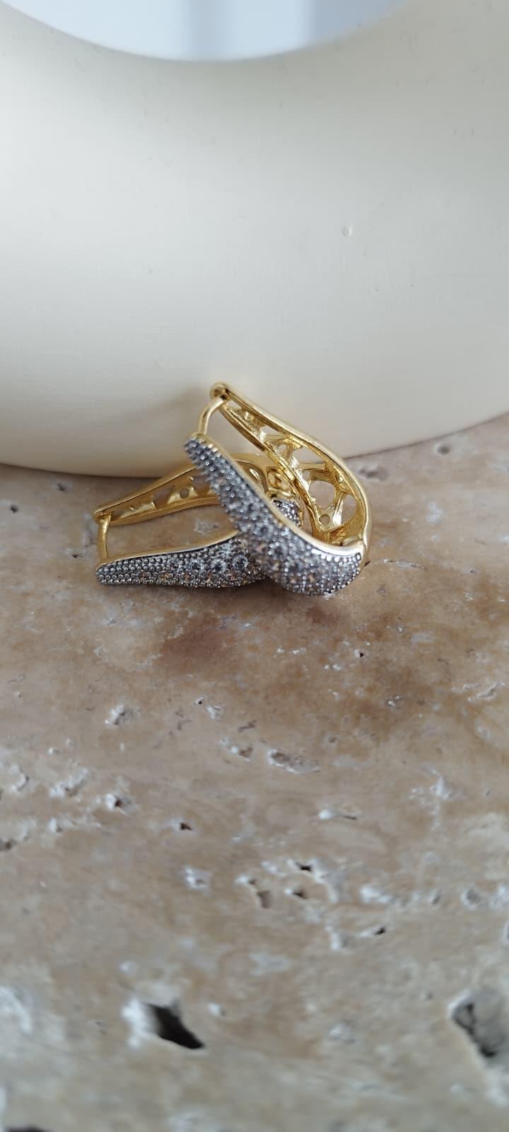 Gold-Gümüş Taş Detaylı Küpe