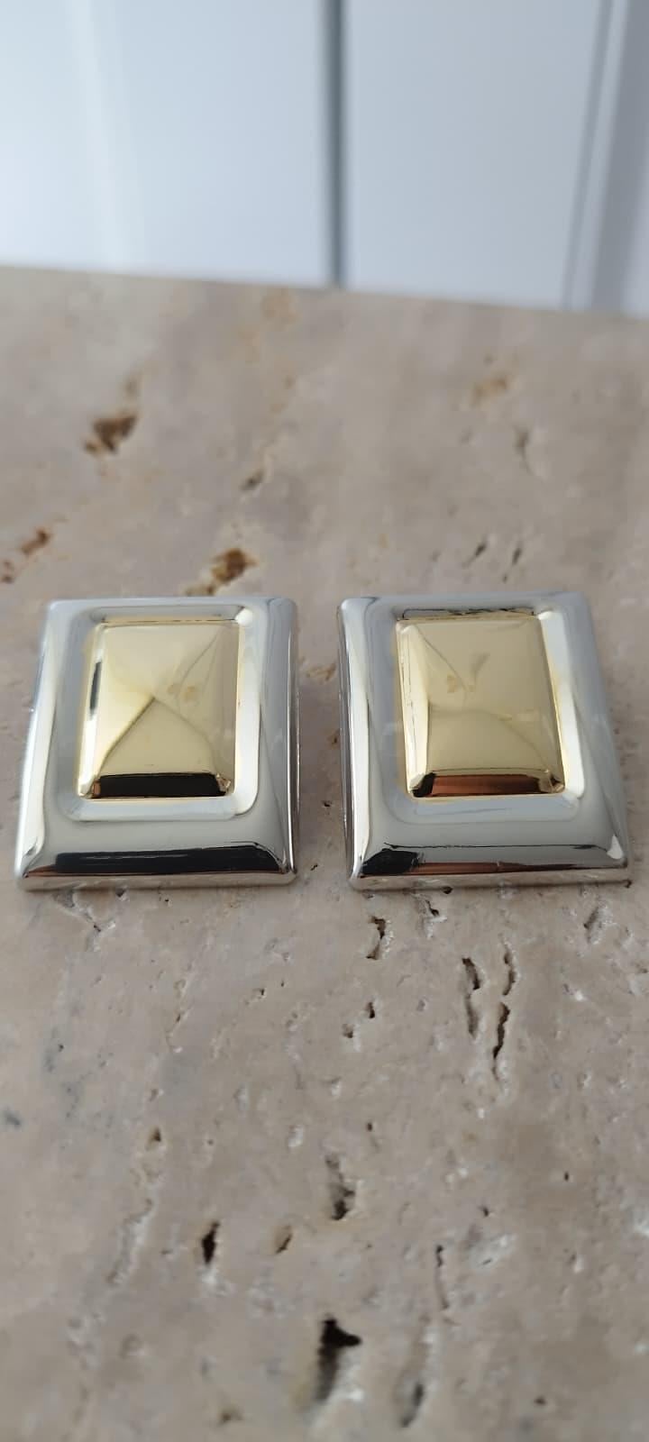 Gold-Silver Kombinasyon Blok Küpe