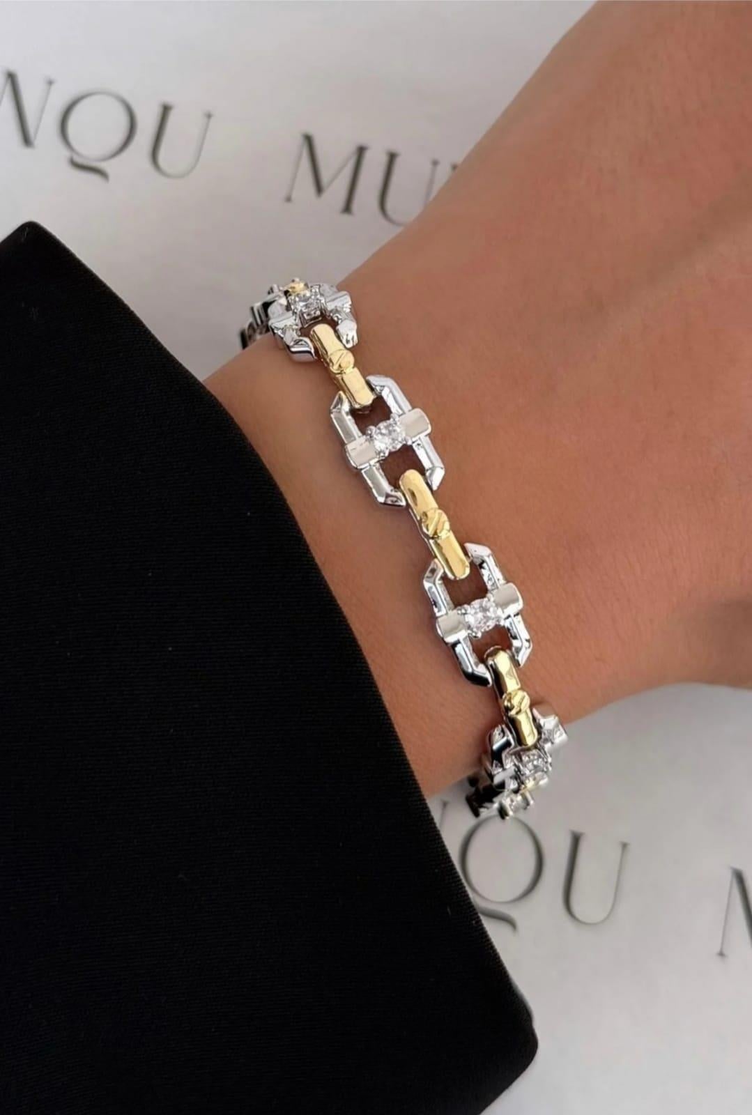 Gold -Silver Taş Detaylı Bileklik 