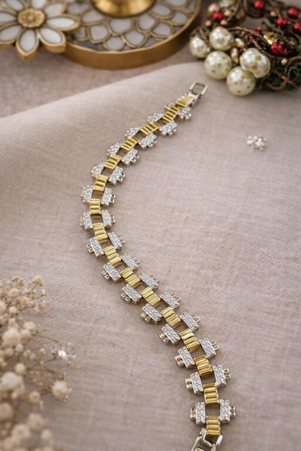 Gold & Silver Taşlı Kordon Bileklik