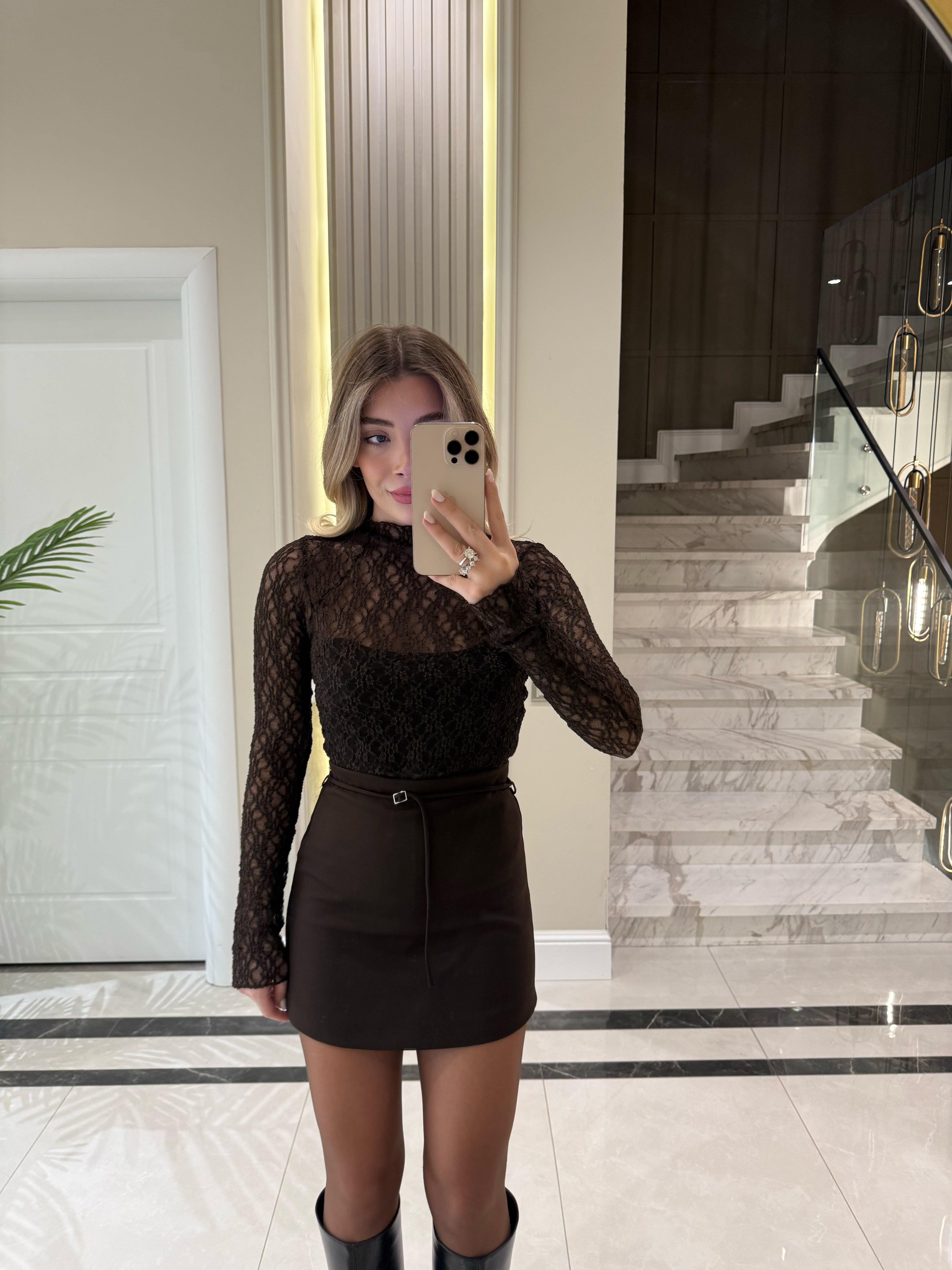 Kahve Dantel Bluz-1013