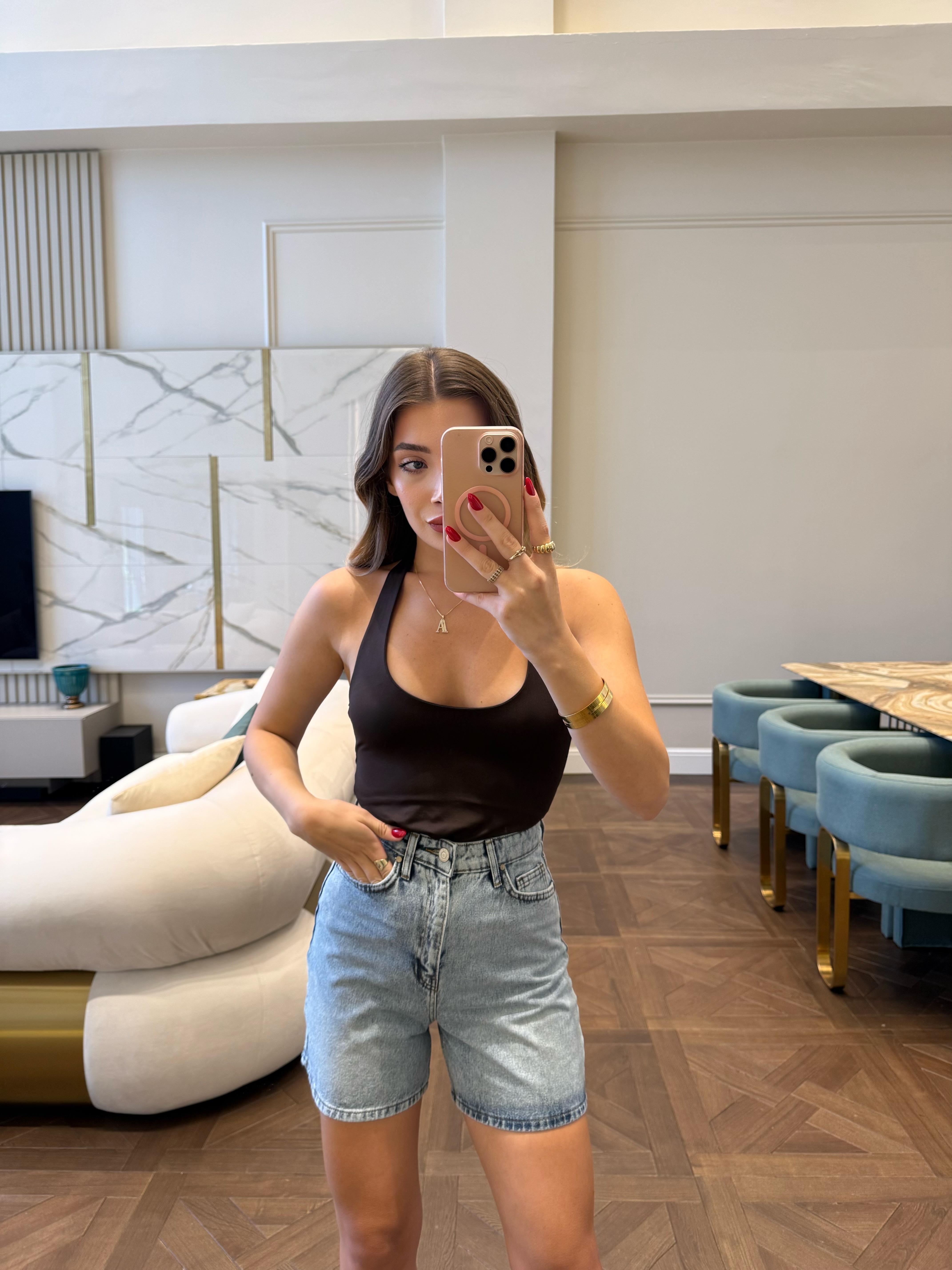 Kahve Halter Yaka Top -31753