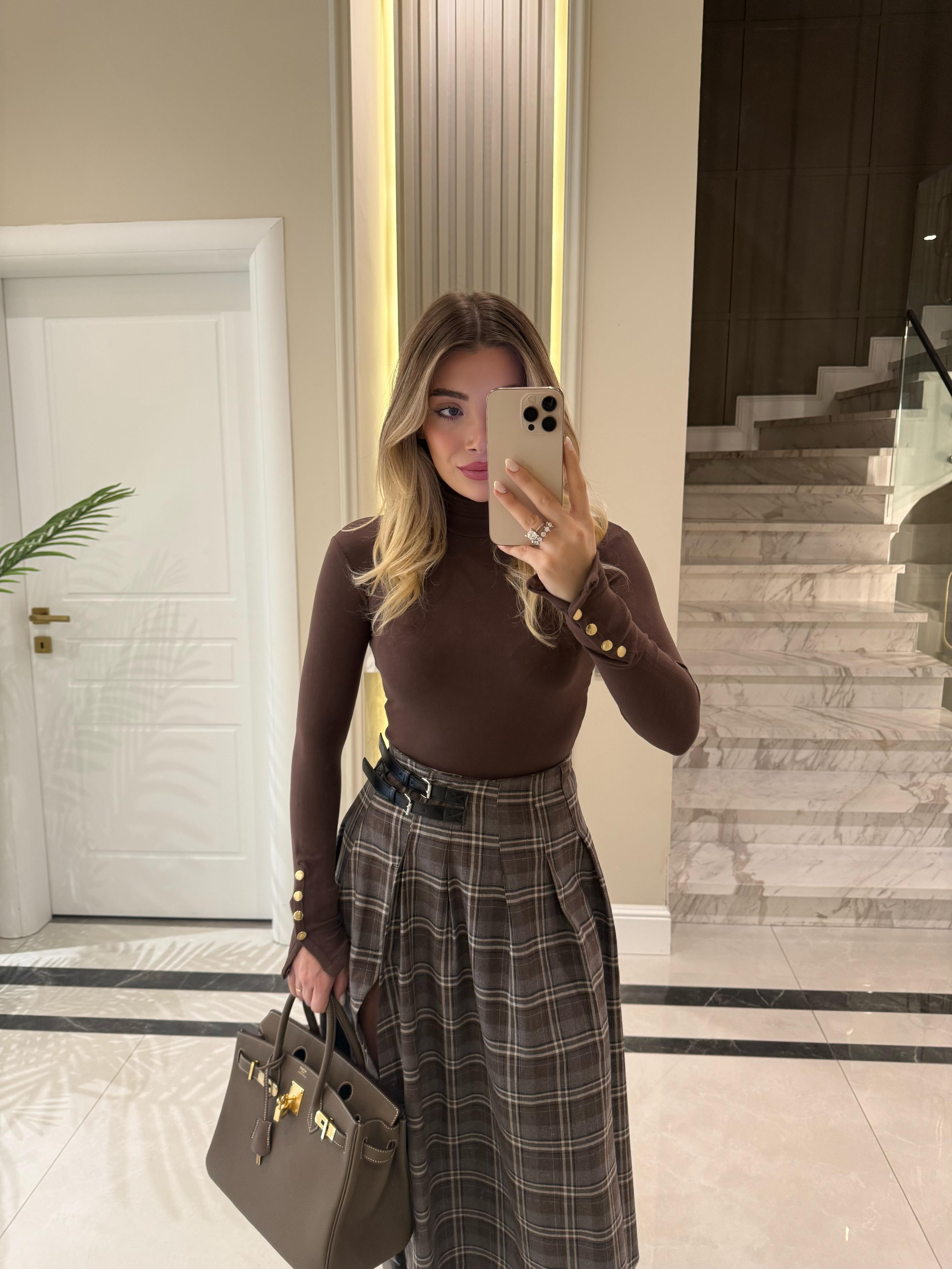 Kahve Kolu Çıtçıtlı Bluz-1075