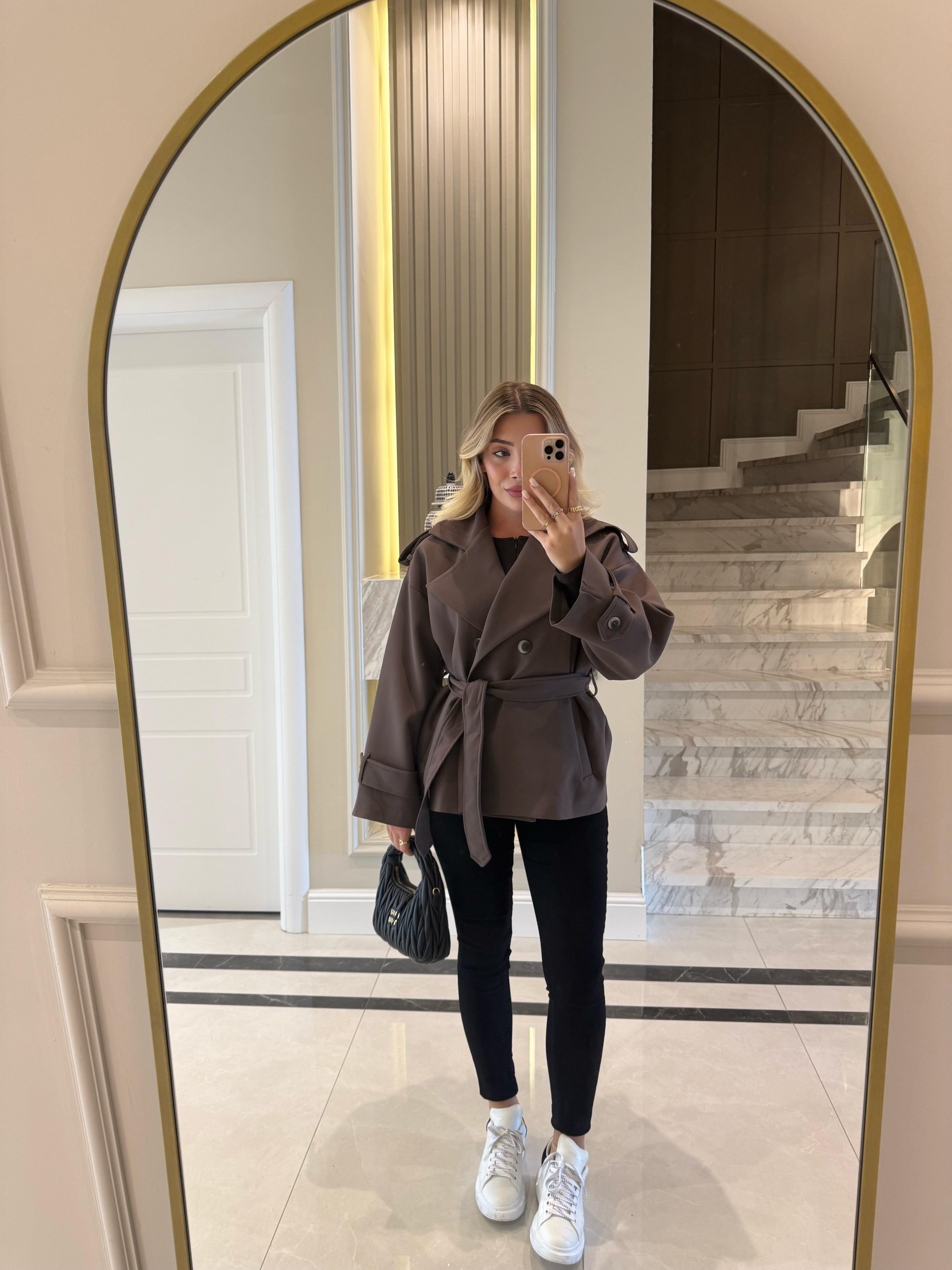 Kahve Rengi Oversize Trençkot-9592