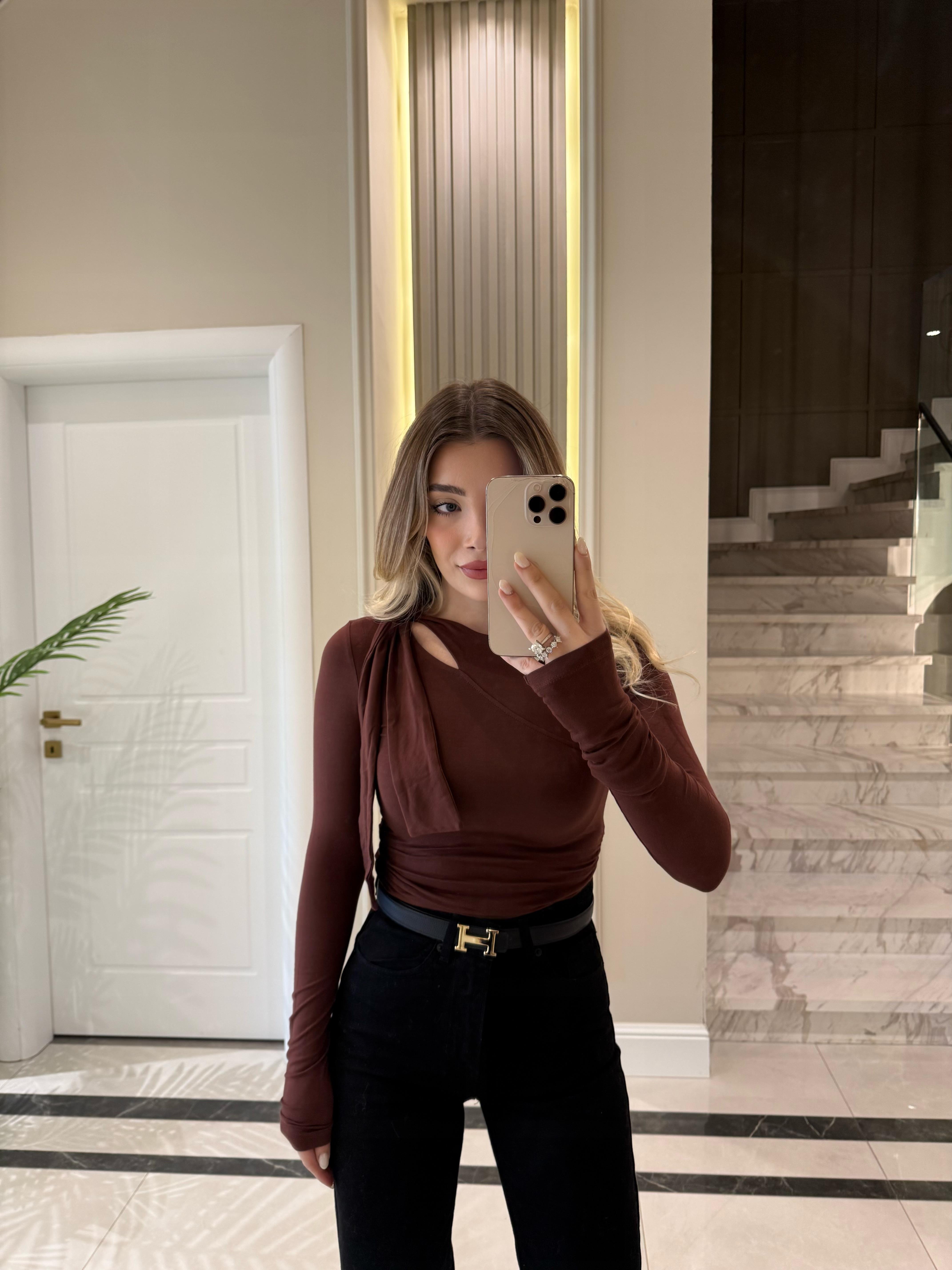 Kahve Uzun Kollu Bluz-1084