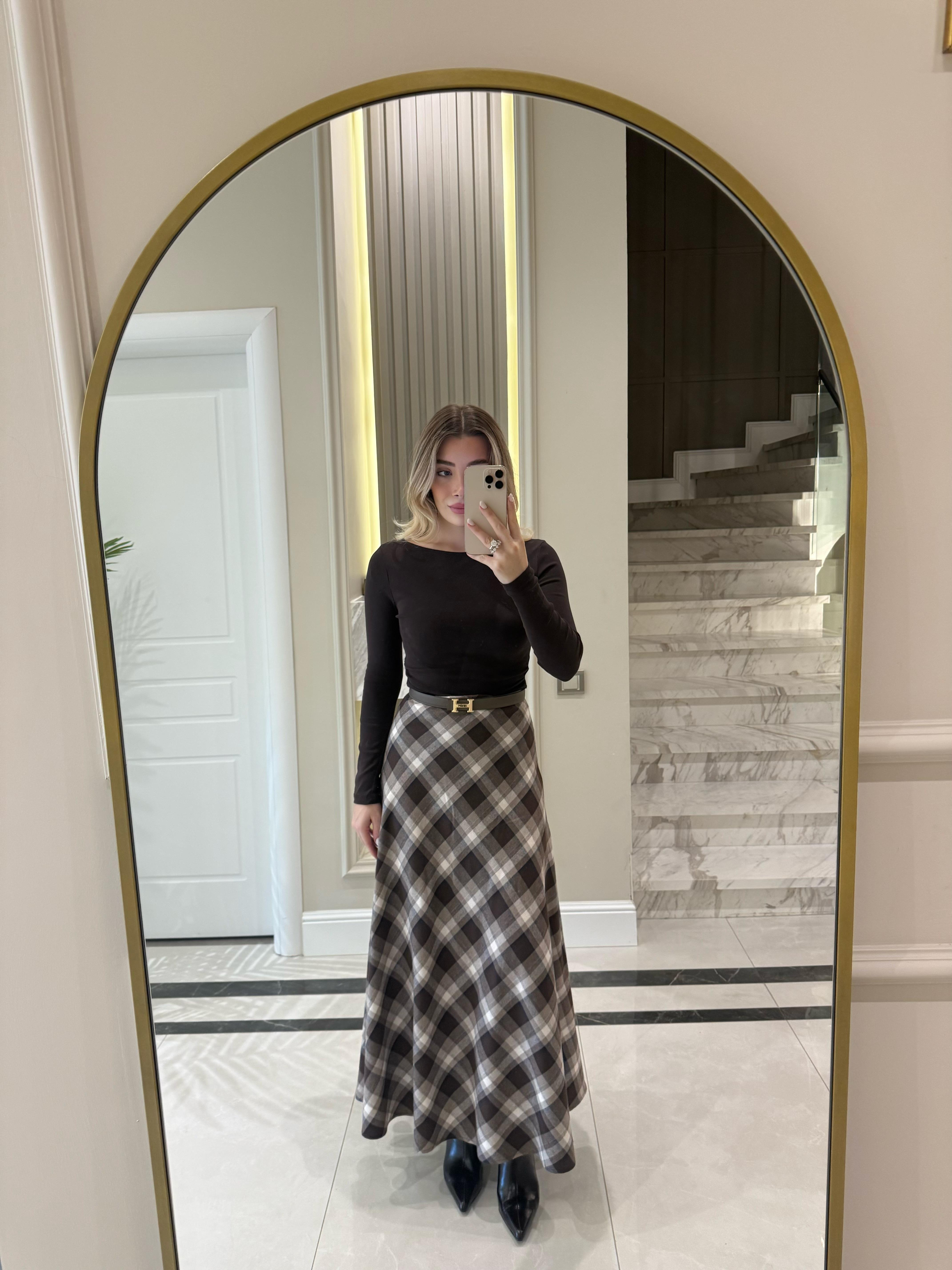 Kahverengi Ekose Etek-5229