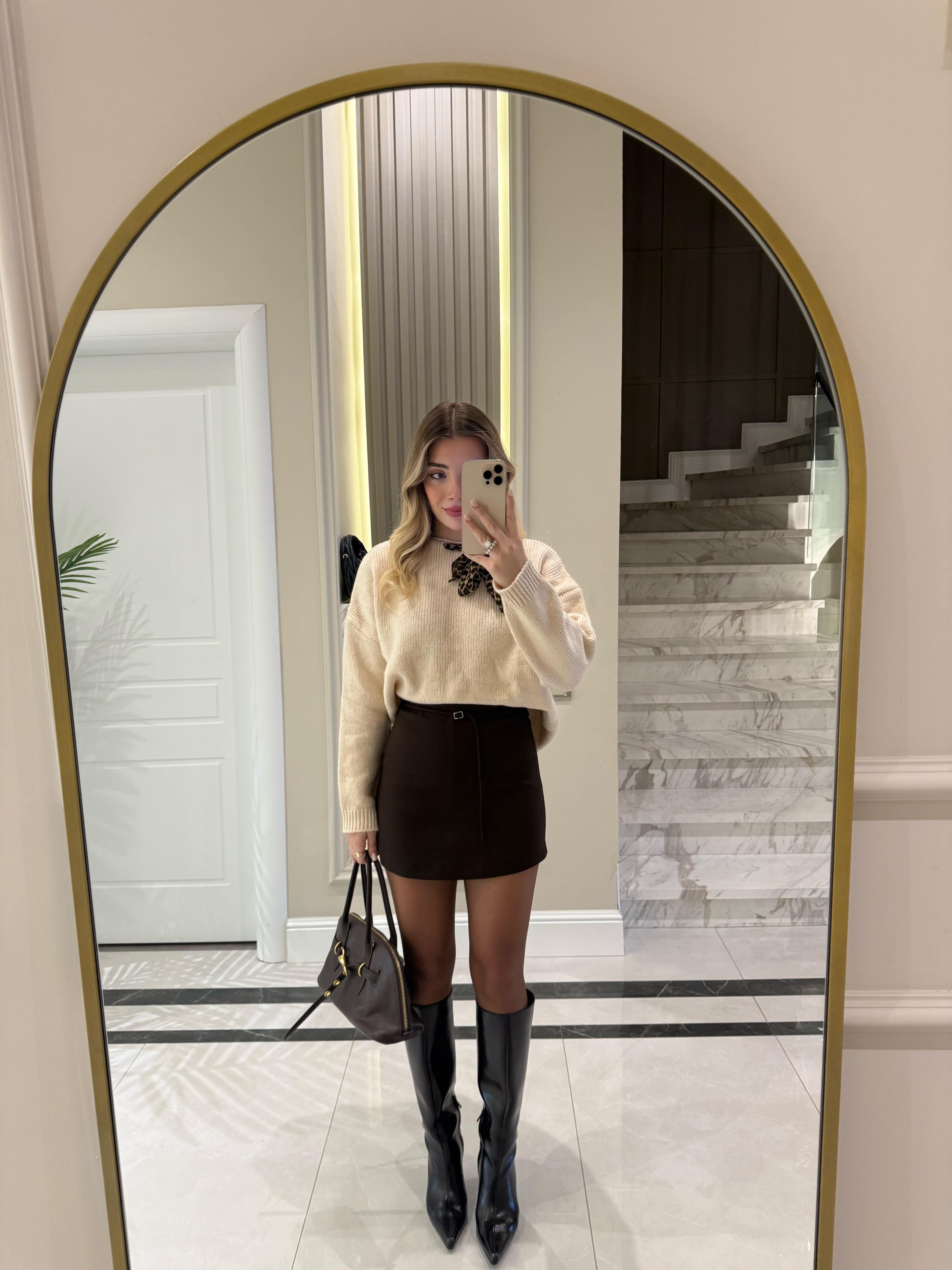 Kahverengi Kemerli Şort Etek-224