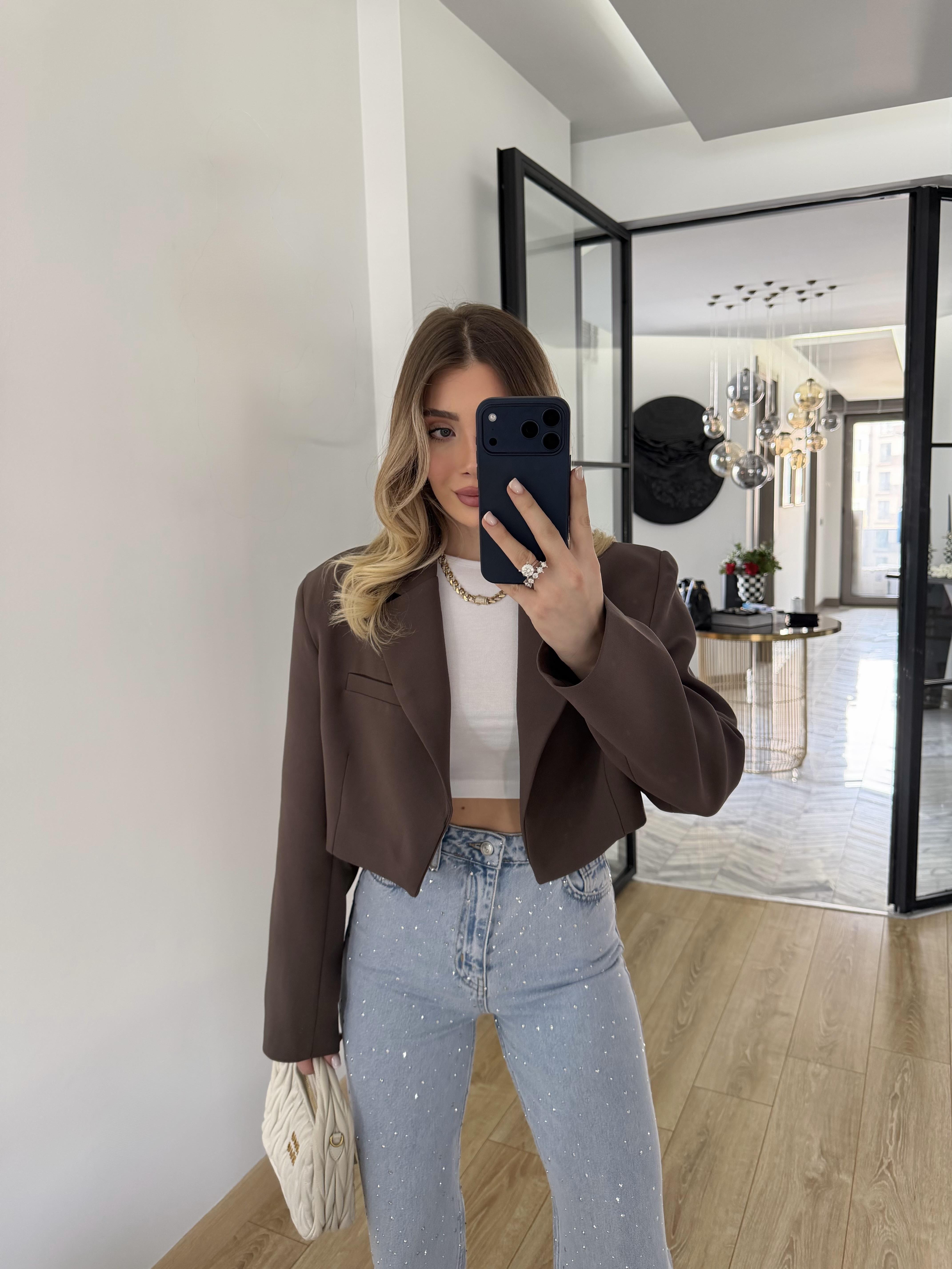 Kahverengi Kısa Ceket-9704