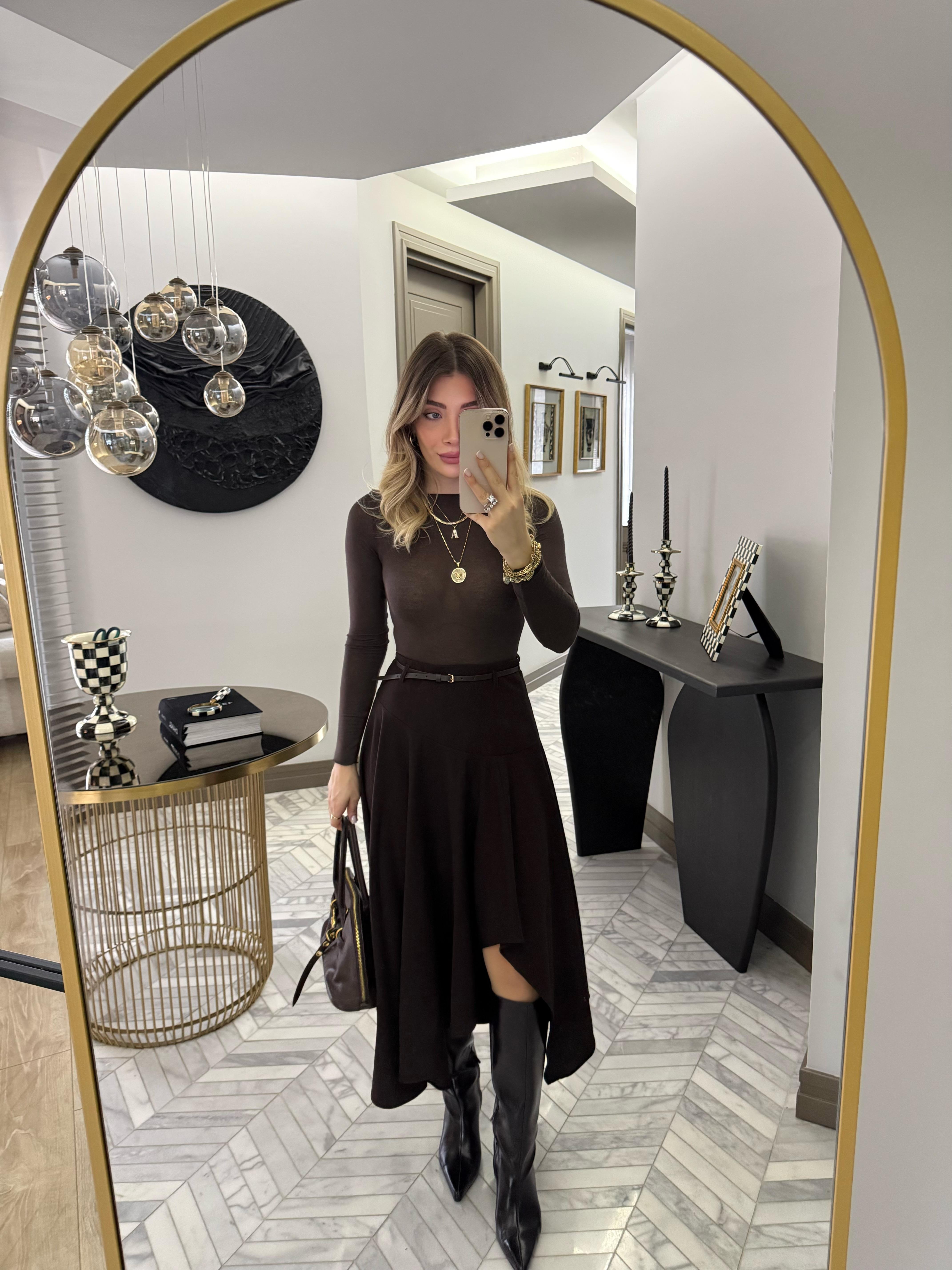 Kahverengi Volanlı Etek-37107