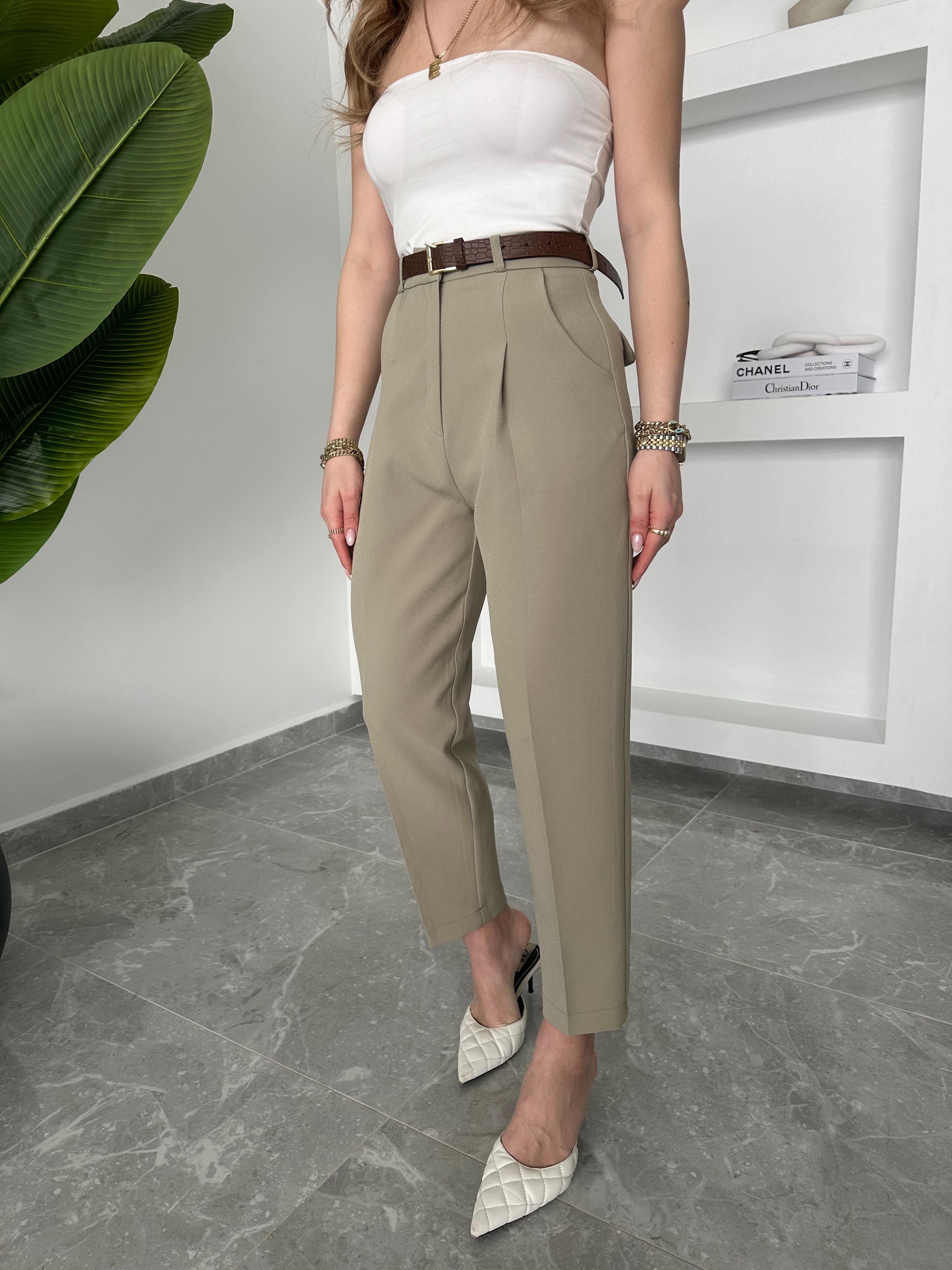 Kemerli Yeşil Pantolon-50938
