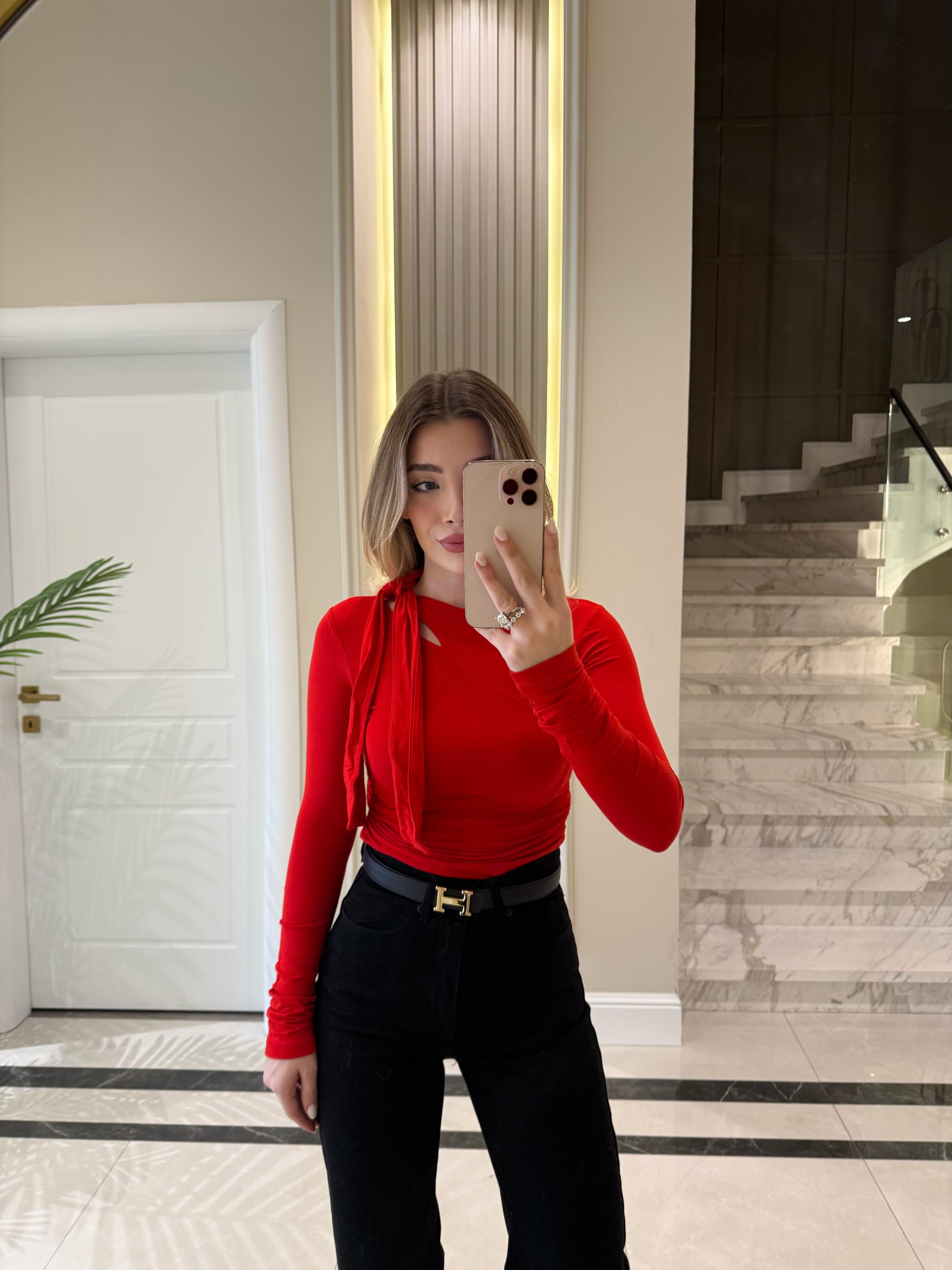 Kırmızı Uzun Kollu Bluz-1084