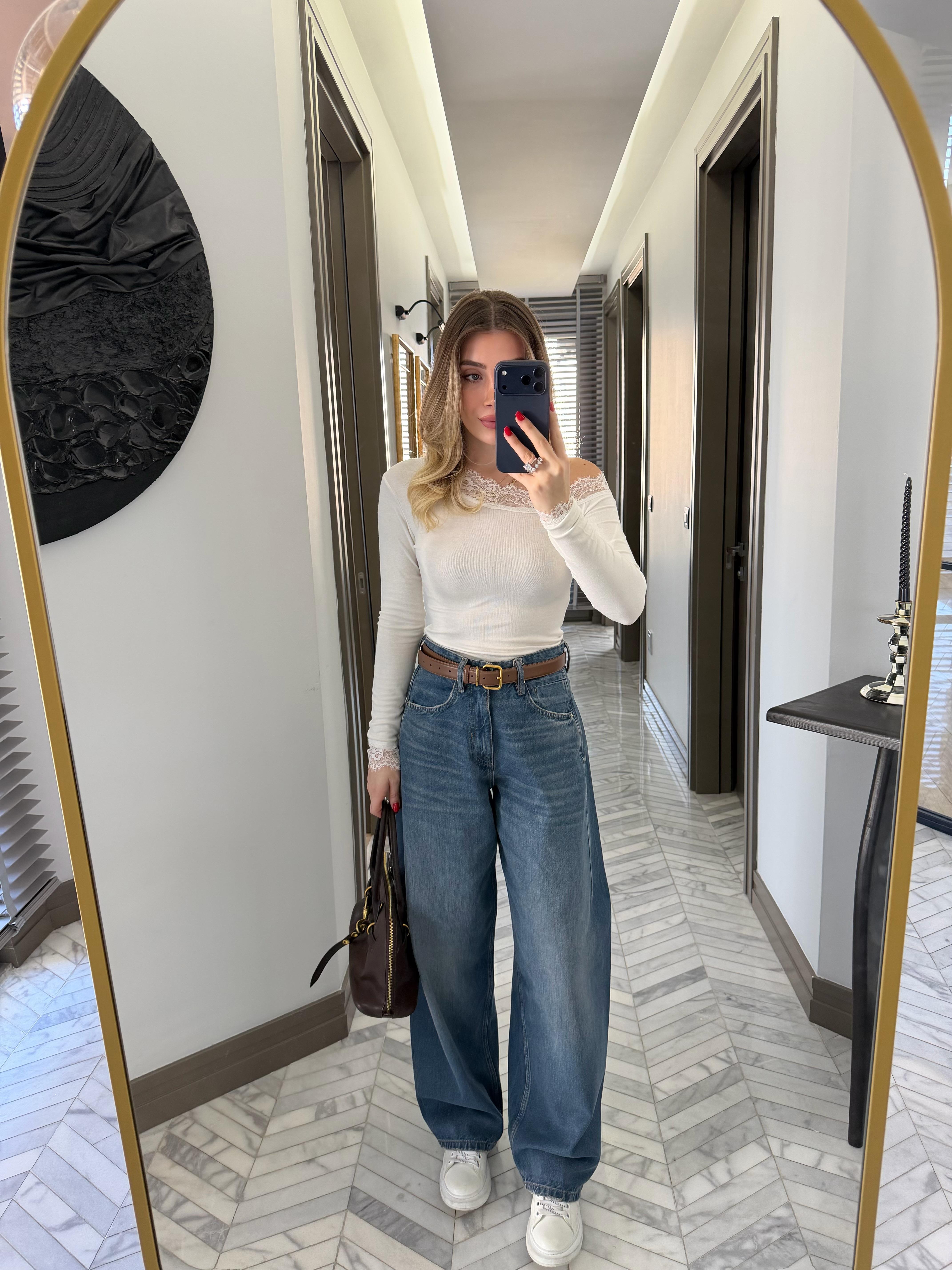 Koyu İndigo Baggy Jean 