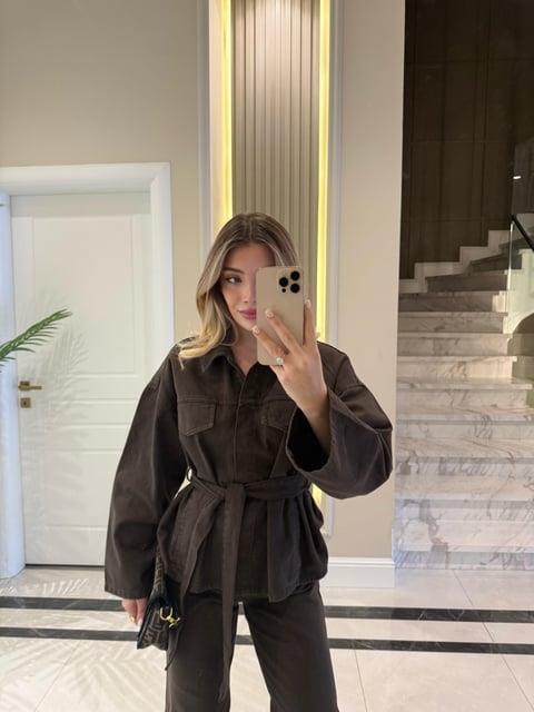 Koyu Kahve Cepli Kuşaklı Denim Takım- ÖN SİPARİŞ ÜRÜNÜDÜR KARGO ÇIKIŞI 05.03.2026 TARİHİNDE OLACAKTIR