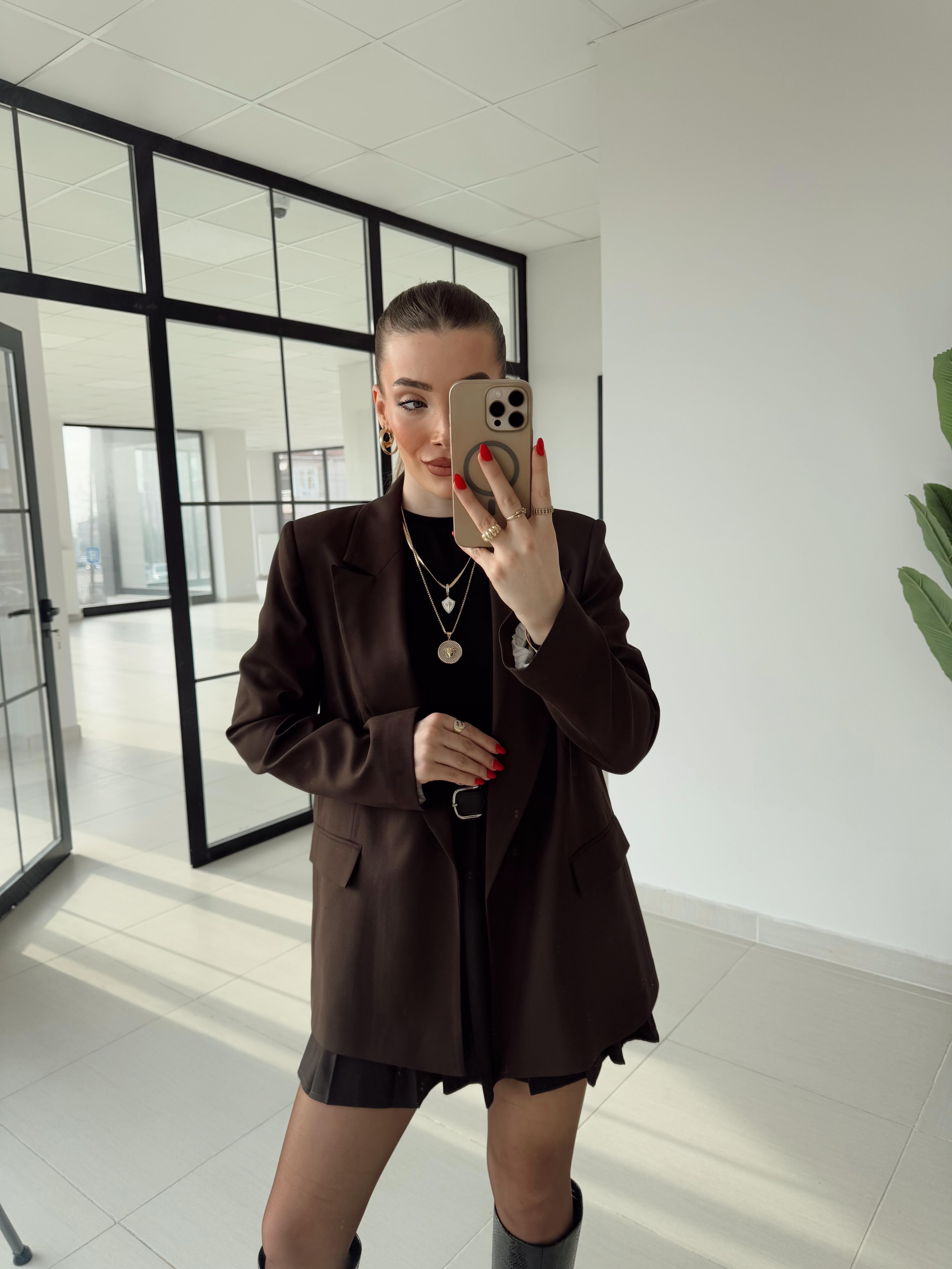 Koyu Kahve Çizgili Astarlı Poliviskon Ceket 